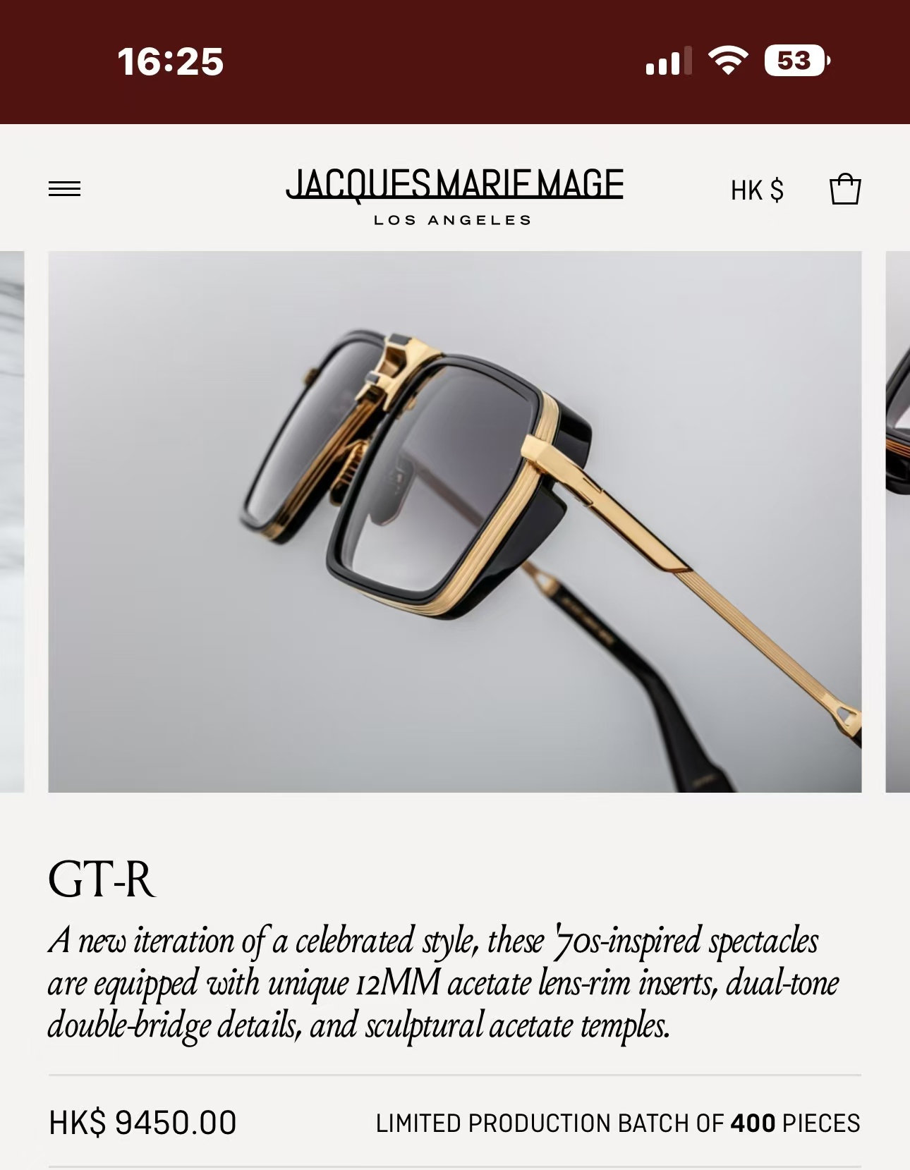 JACQUES MARIE MAG🌟🌟🌟MODEL：GT-R 🌟🌟🌟SIZE：54口20🌟🌟🌟～，变色镜