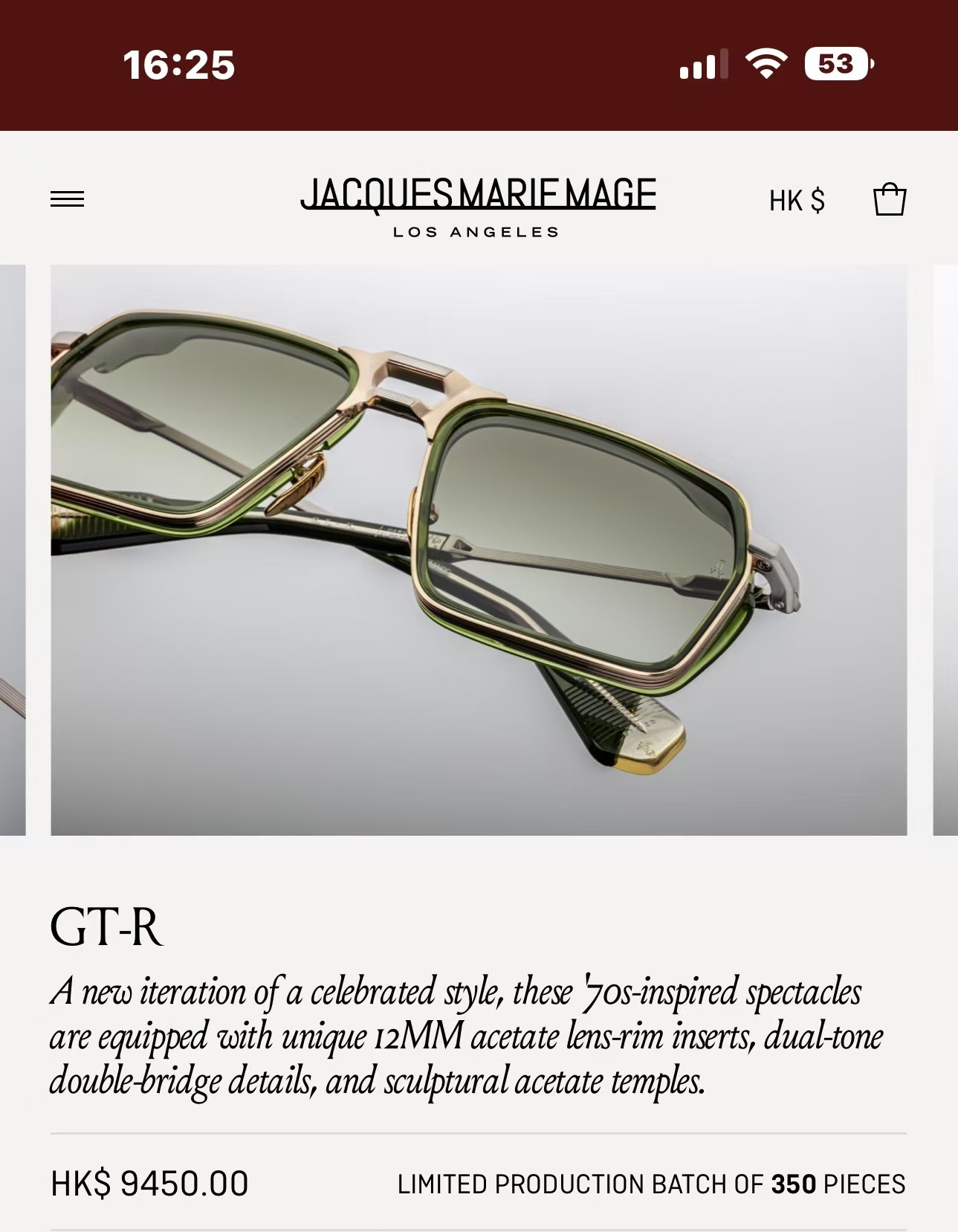 JACQUES MARIE MAG🌟🌟🌟MODEL：GT-R 🌟🌟🌟SIZE：54口20🌟🌟🌟～，变色镜