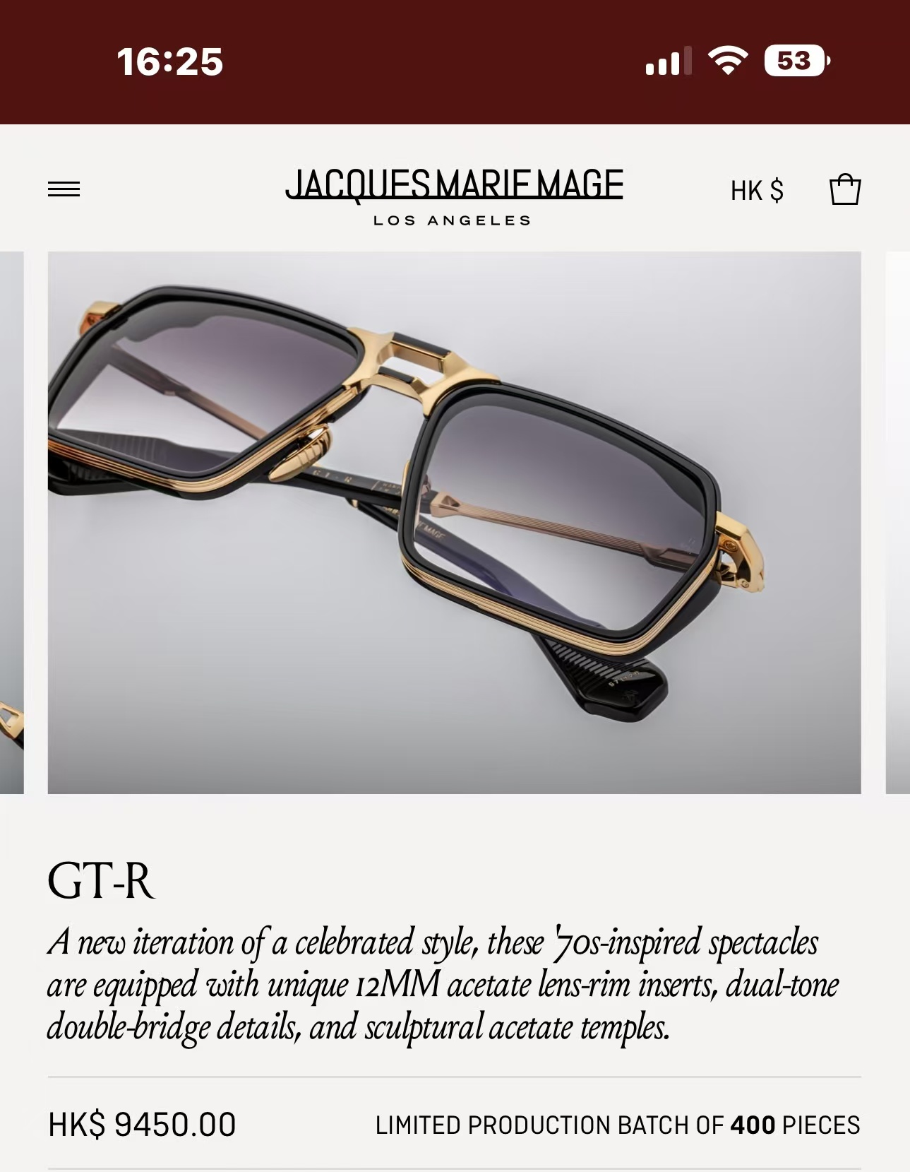 JACQUES MARIE MAG🌟🌟🌟MODEL：GT-R 🌟🌟🌟SIZE：54口20🌟🌟🌟～，变色镜