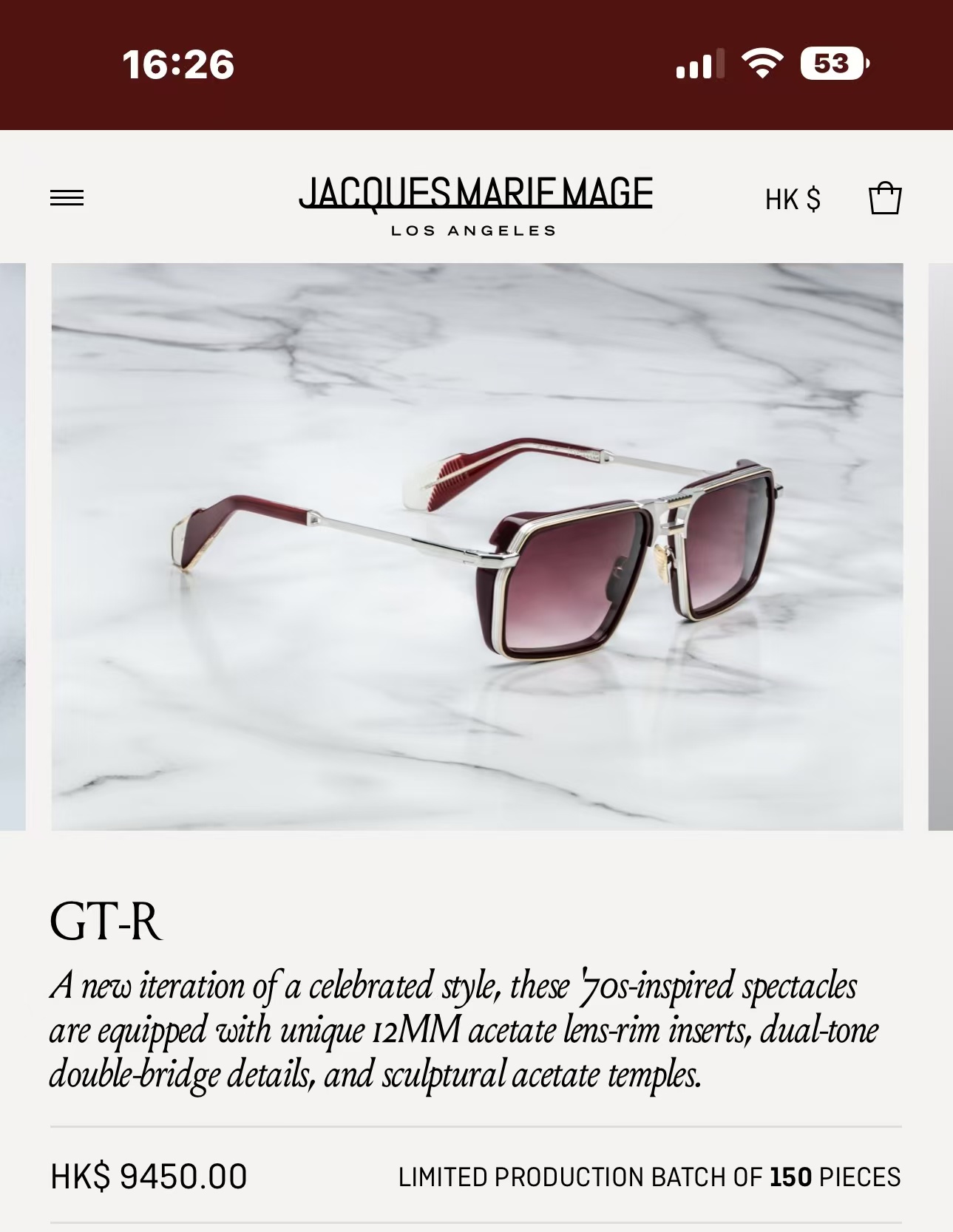 JACQUES MARIE MAG🌟🌟🌟MODEL：GT-R 🌟🌟🌟SIZE：54口20🌟🌟🌟～，变色镜