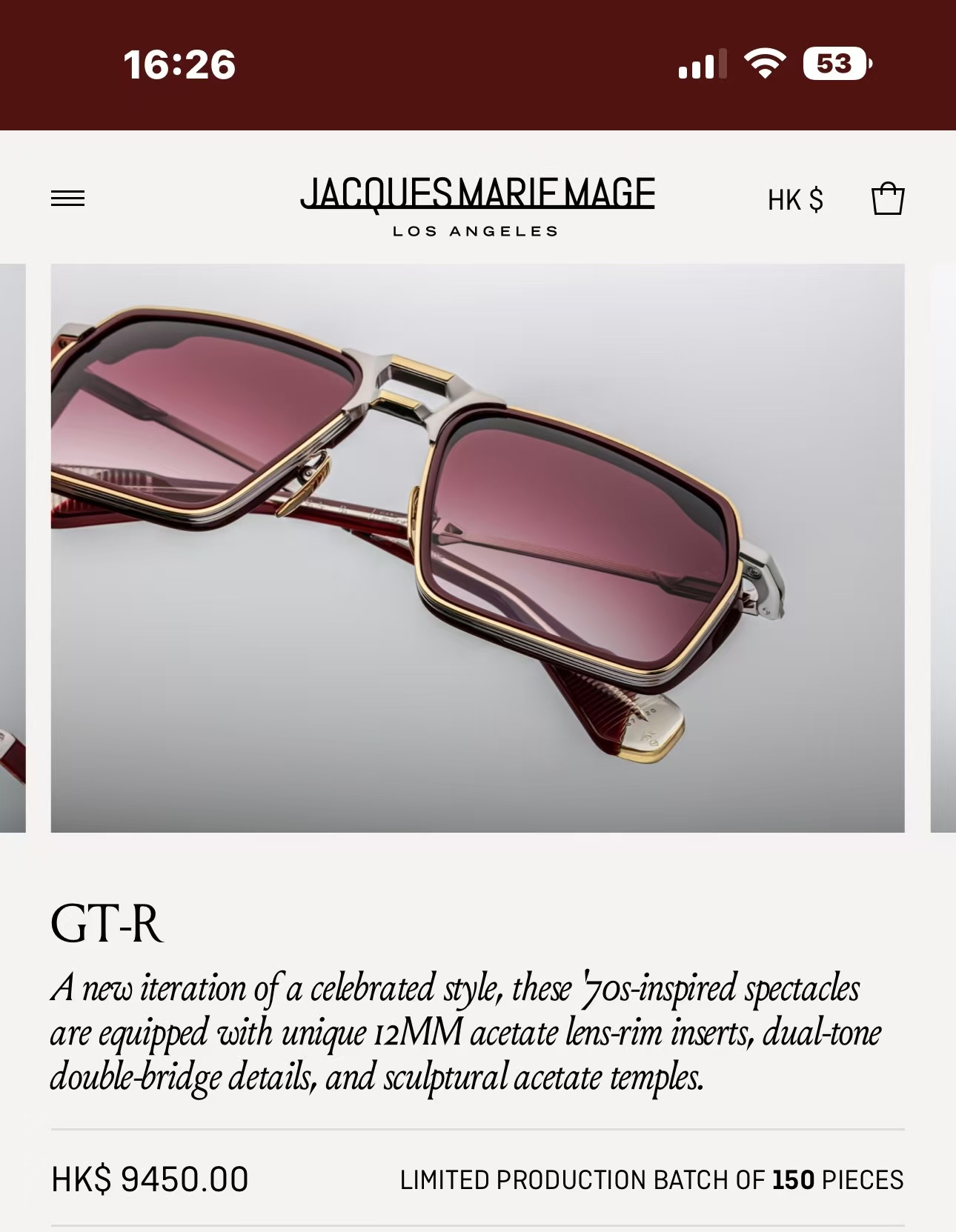 JACQUES MARIE MAG🌟🌟🌟MODEL：GT-R 🌟🌟🌟SIZE：54口20🌟🌟🌟～，变色镜