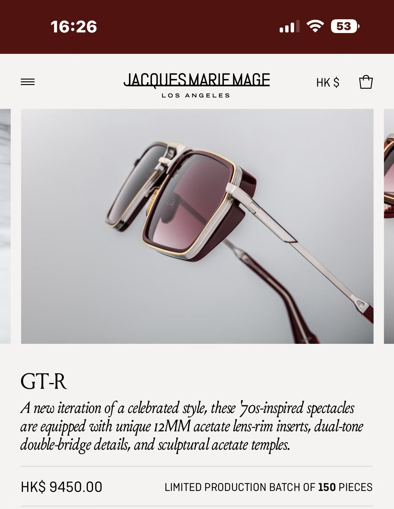 JACQUES MARIE MAG🌟🌟🌟MODEL：GT-R 🌟🌟🌟SIZE：54口20🌟🌟🌟～，变色镜