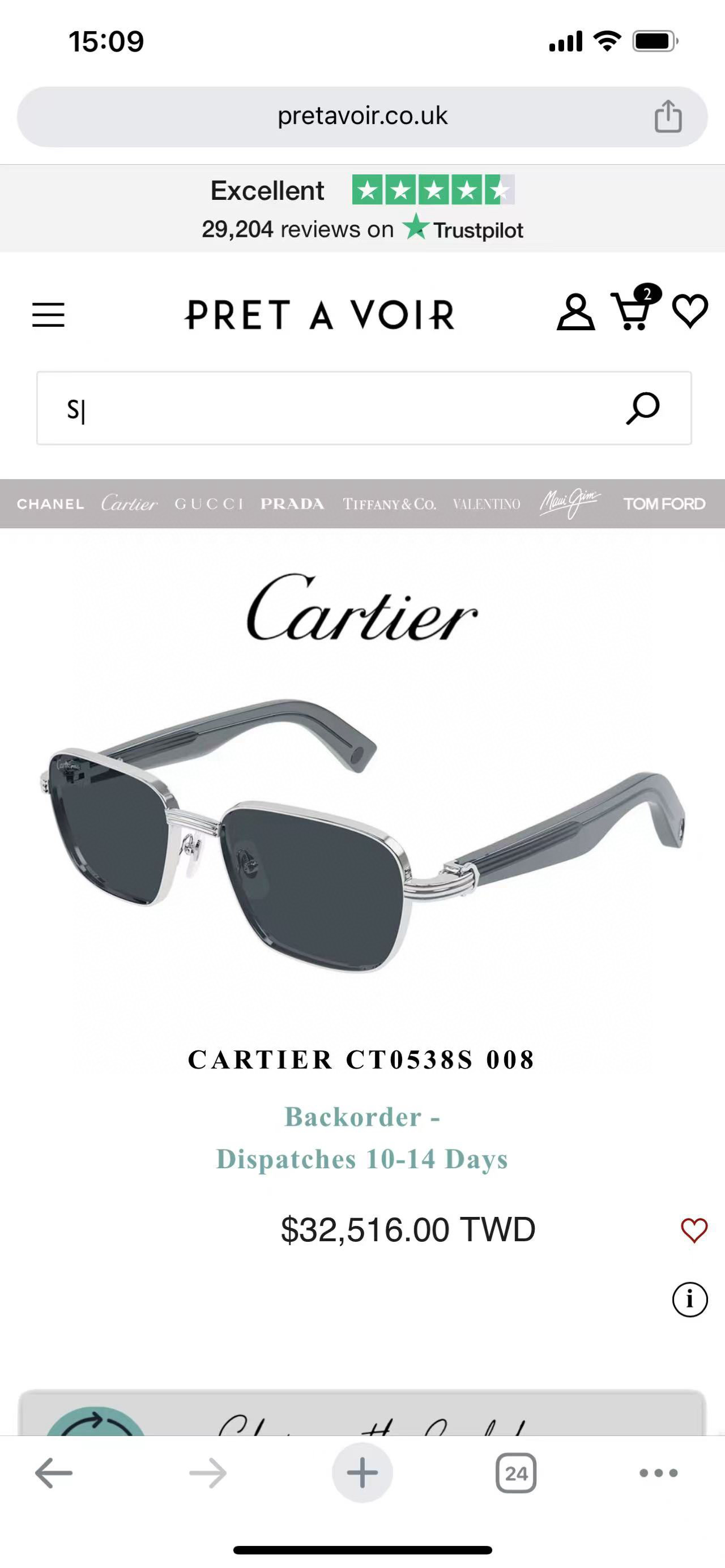 Cartie*✨✨✨MODEL：CT0538S✨✨✨SIZE 59口15-140✨✨✨