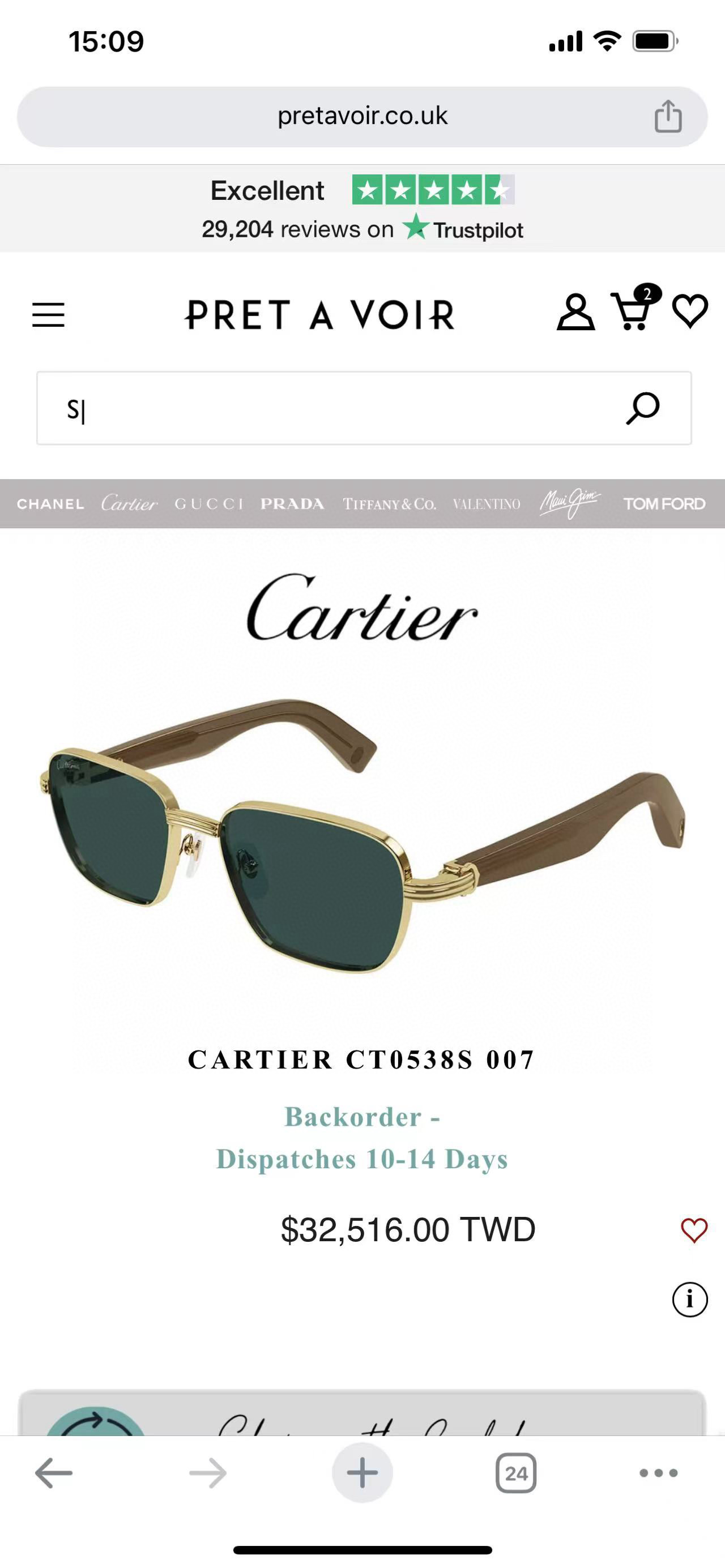 Cartie*✨✨✨MODEL：CT0538S✨✨✨SIZE 59口15-140✨✨✨