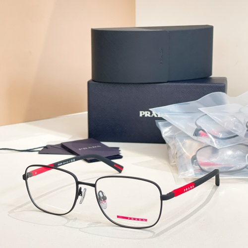 Prada VPR 52Q Metal Rectangular Eyeglasses, Black and Red Frame 1 Prada VPR 52Q Metal Rectangular Eyeglasses, Black and Red Frame