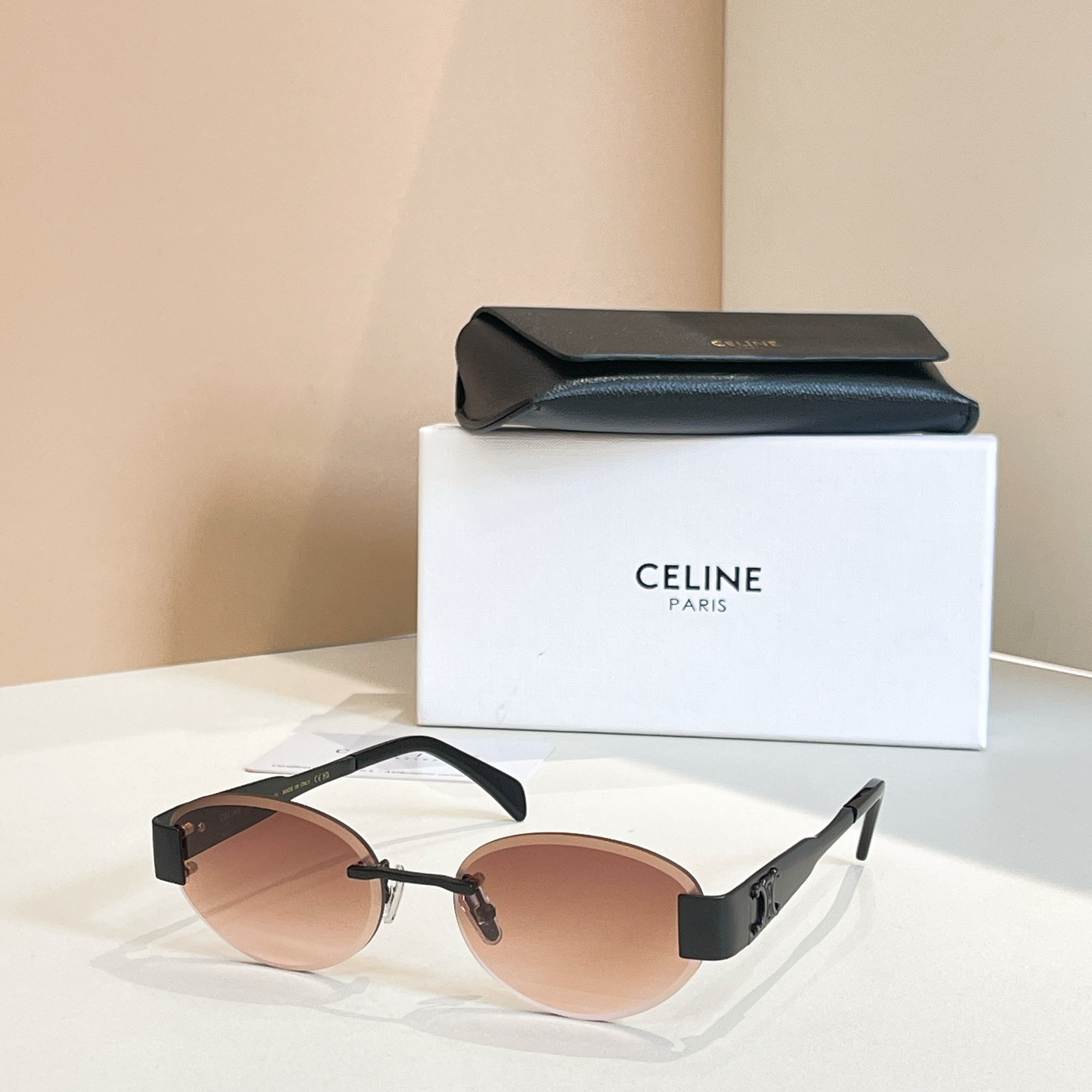CELINE Sunglasses CL42097U Metal Rimless Oval