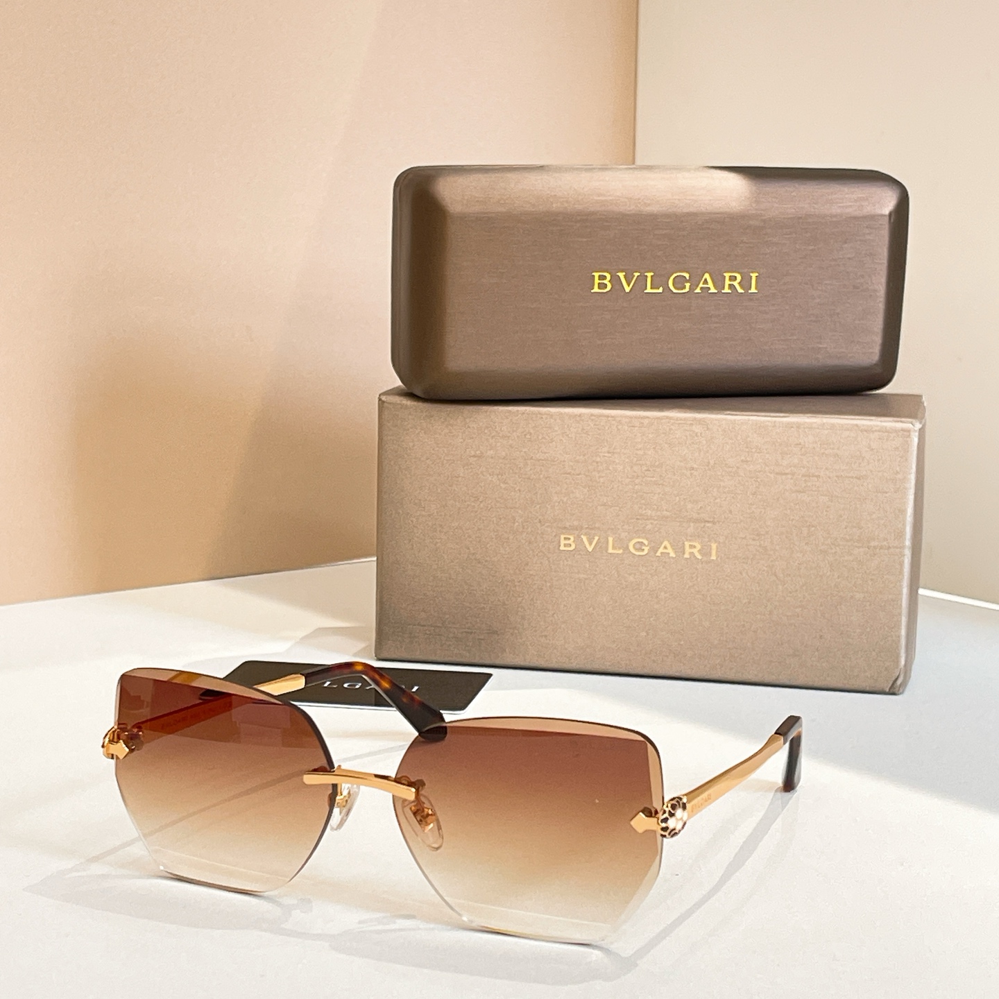 BVLGARI солнцезащитные очки без оправы металлические