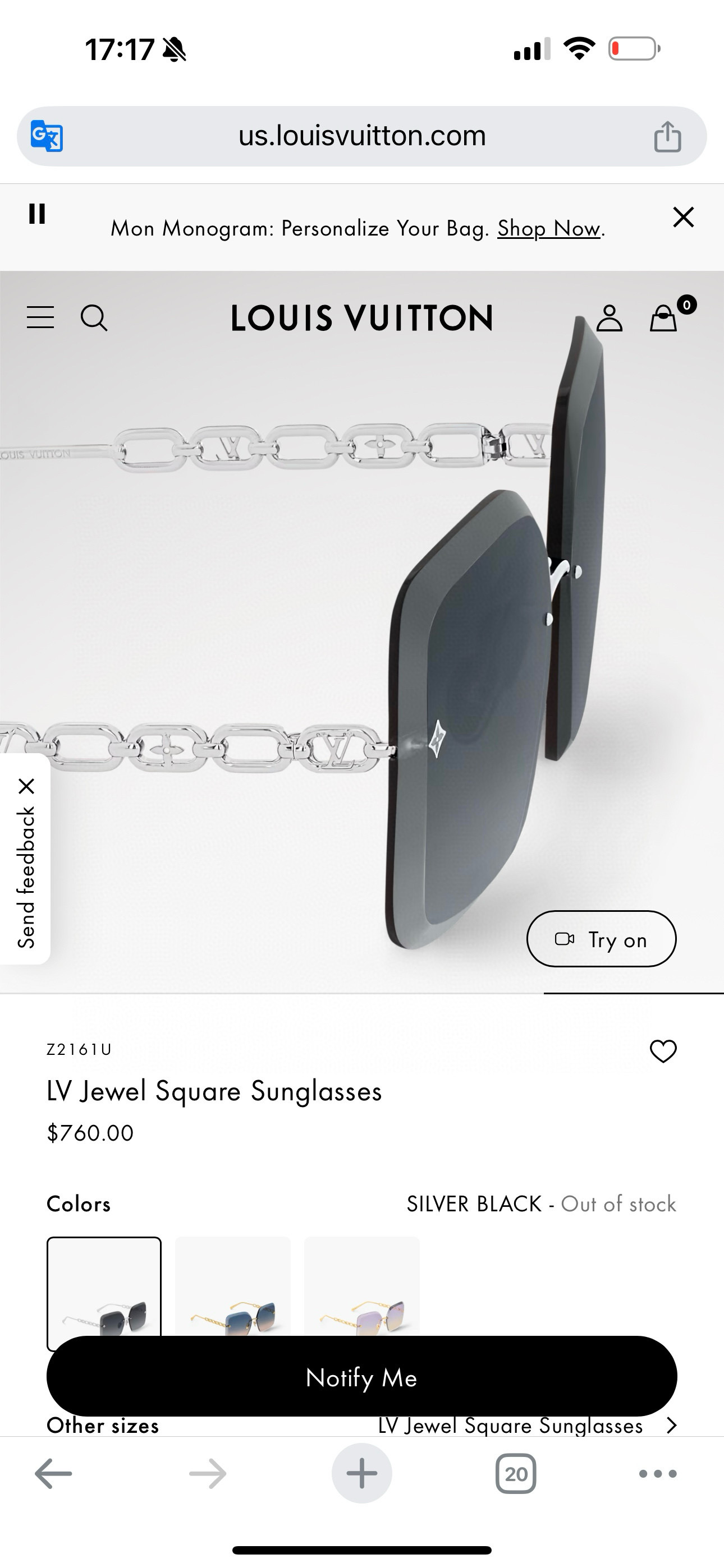 Louis Vuitton LOUIS VUITTO*太阳眼镜