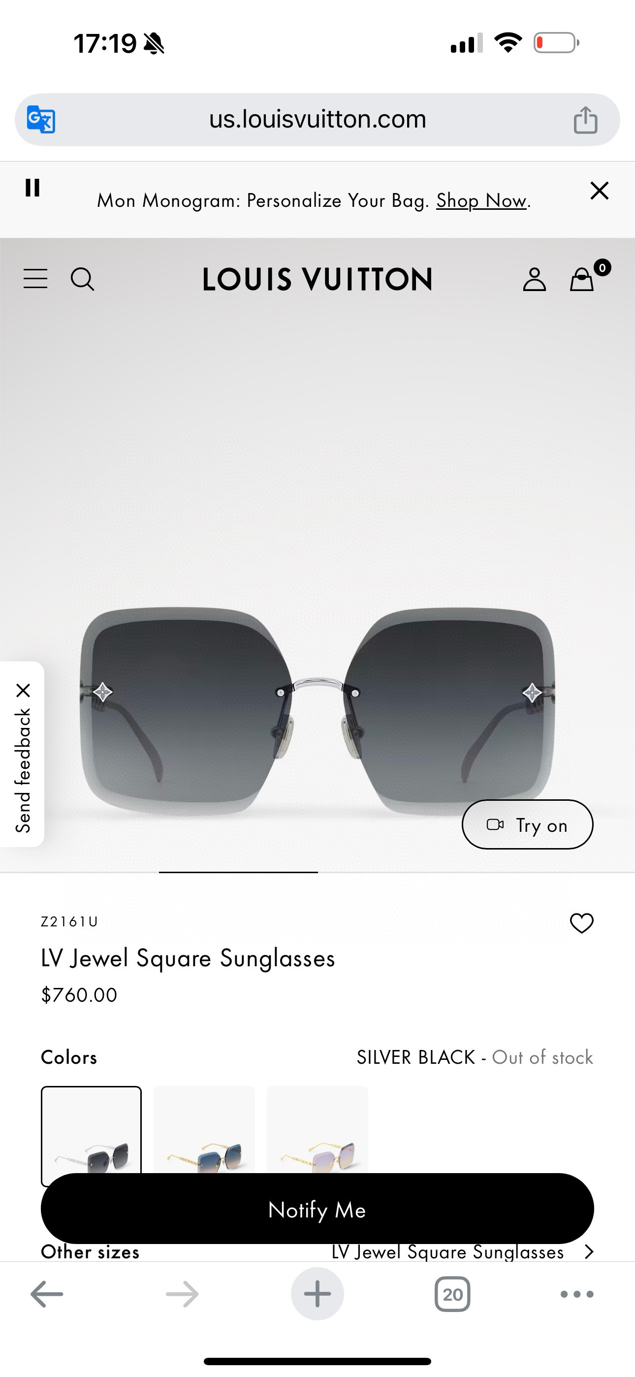 Louis Vuitton LOUIS VUITTO*太阳眼镜