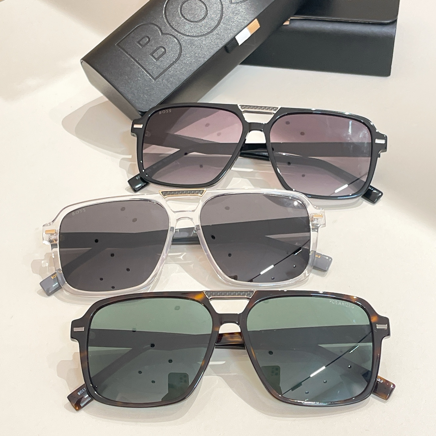BOSS 1766 Transparent Gray Sunglasses, Square Frame, Grey Lens, 59mm 10 i1755948619554 6323 0 9
