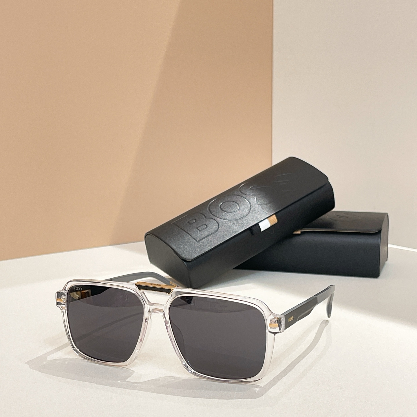 BOSS 1766 Transparent Gray Sunglasses, Square Frame, Grey Lens, 59mm 2 i1755948619558 5551 0 1