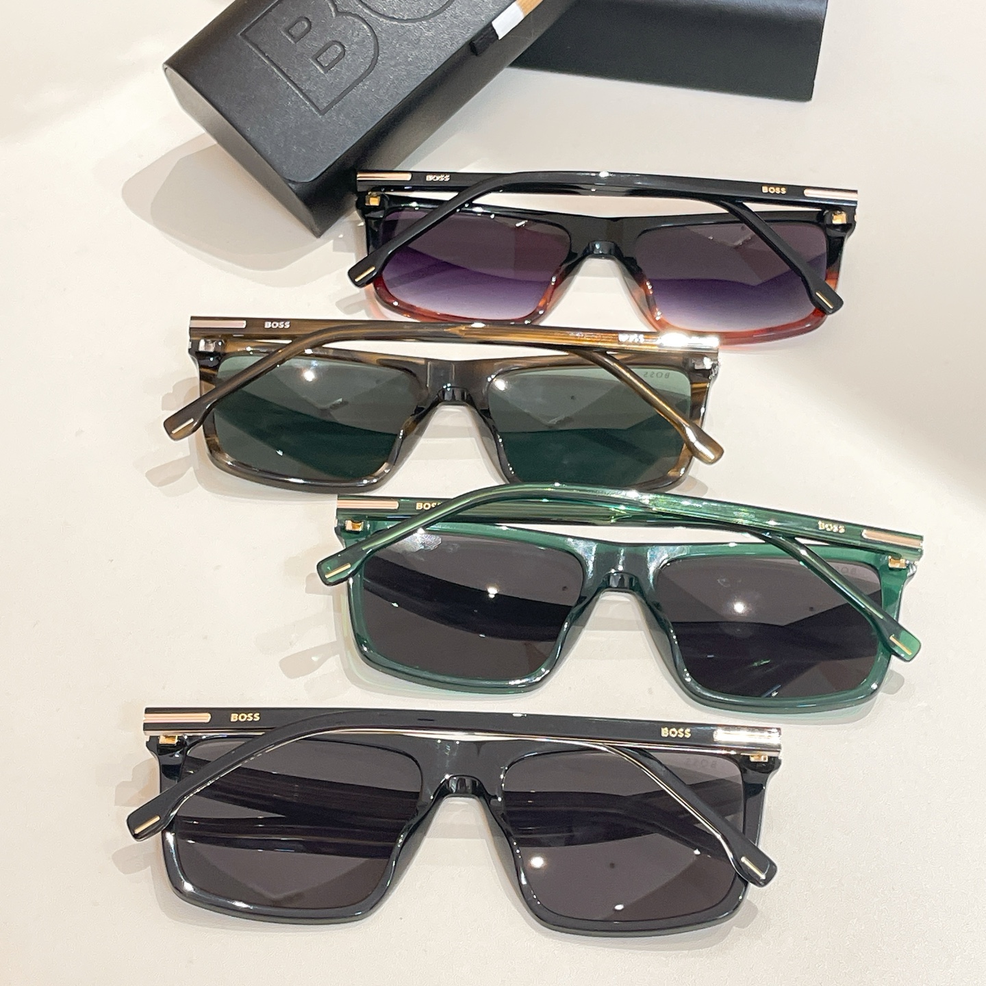 BOSS 1750 Rectangular Sunglasses - Havana Frame with Green Lenses, Size 145 9 i1755948698909 8586 0 8