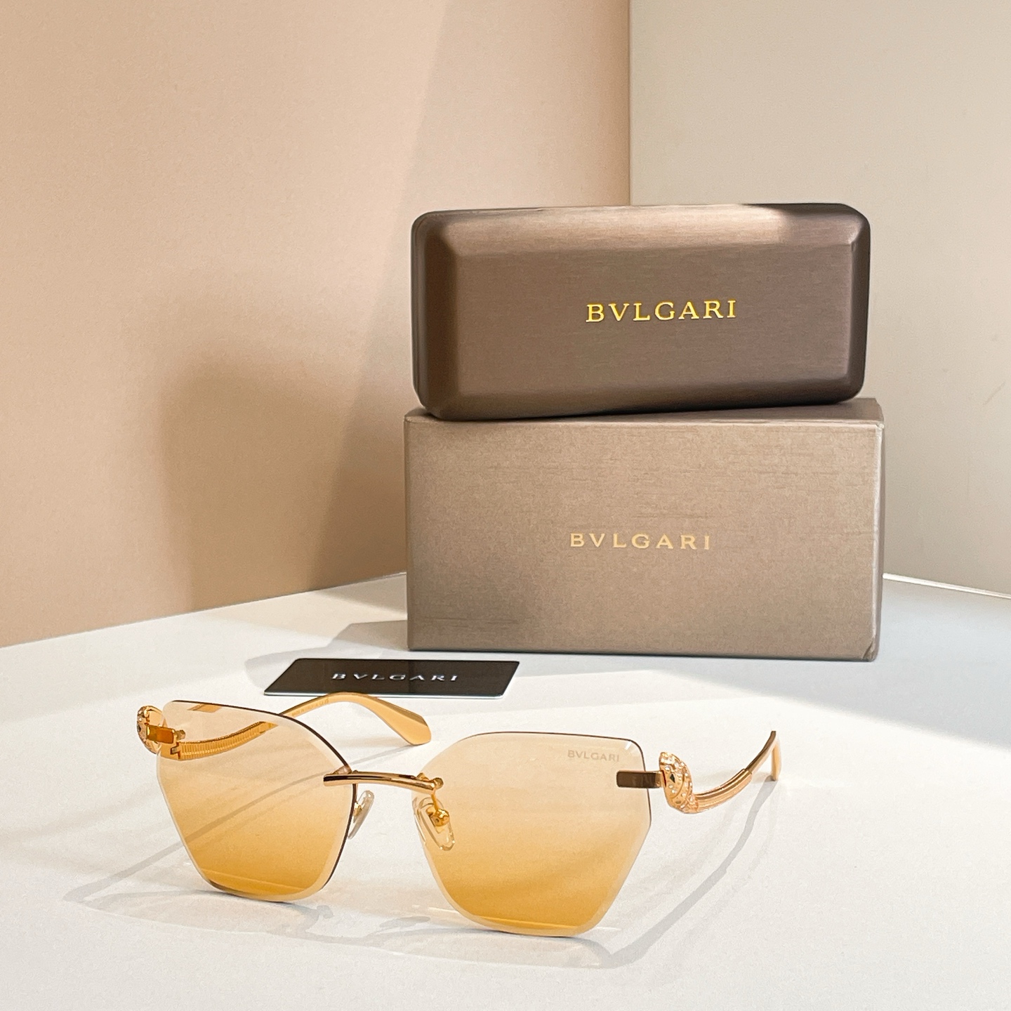 Bvlgari BV1428LU Rimless Sunglasses, Gradient Lens, Gold Frame, 60-16-136 7 i1756279123844 3108 0 5