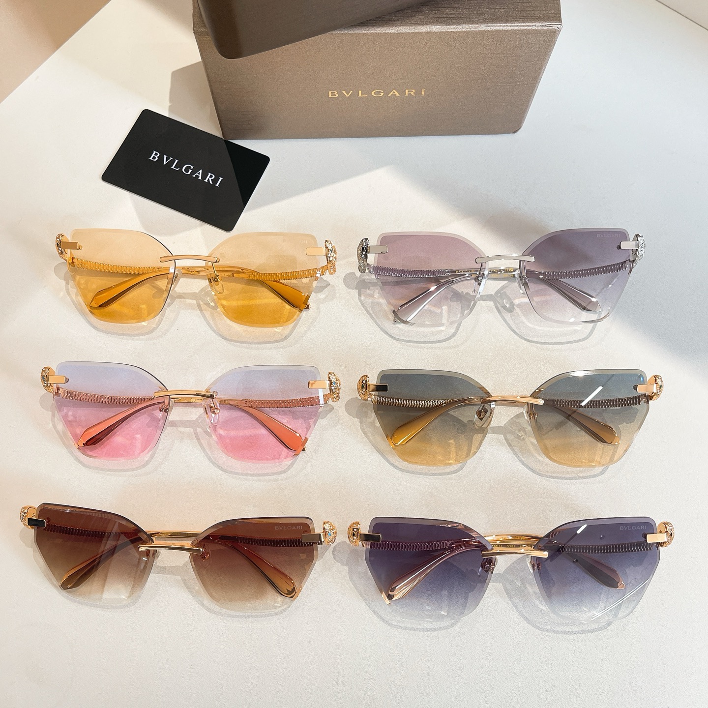 Bvlgari BV1428LU Rimless Sunglasses, Gradient Lens, Gold Frame, 60-16-136 9 i1756279123856 1073 0 7