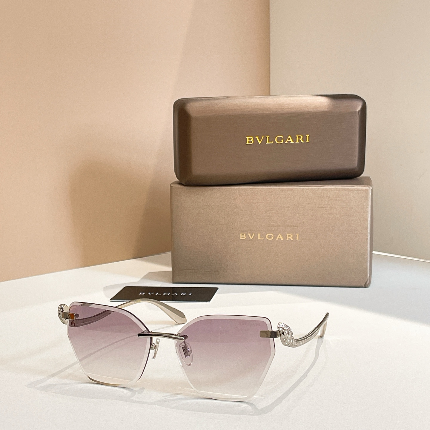 Bvlgari BV1428LU Rimless Sunglasses, Gradient Lens, Gold Frame, 60-16-136 3 i1756279123904 4855 0 1