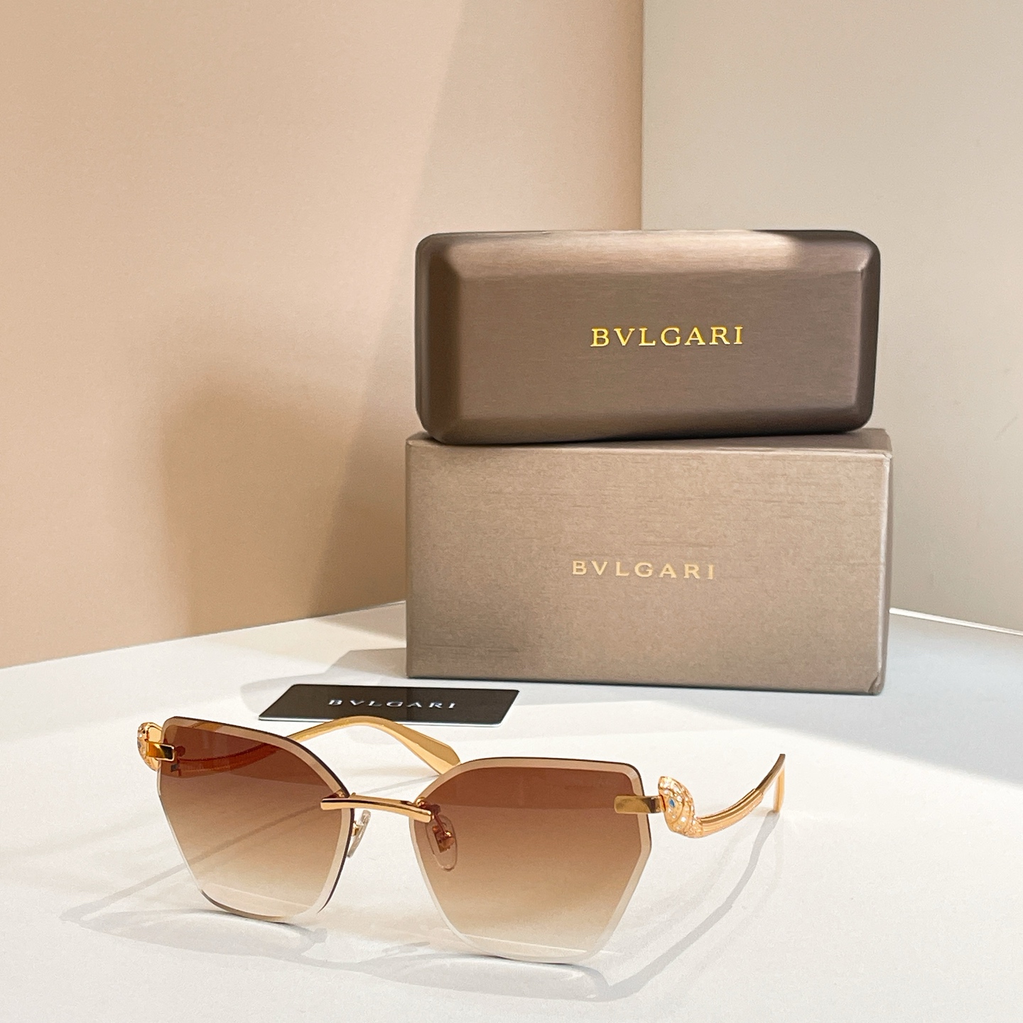 Bvlgari BV1428LU Rimless Sunglasses, Gradient Lens, Gold Frame, 60-16-136 6 i1756279130687 6737 0 4