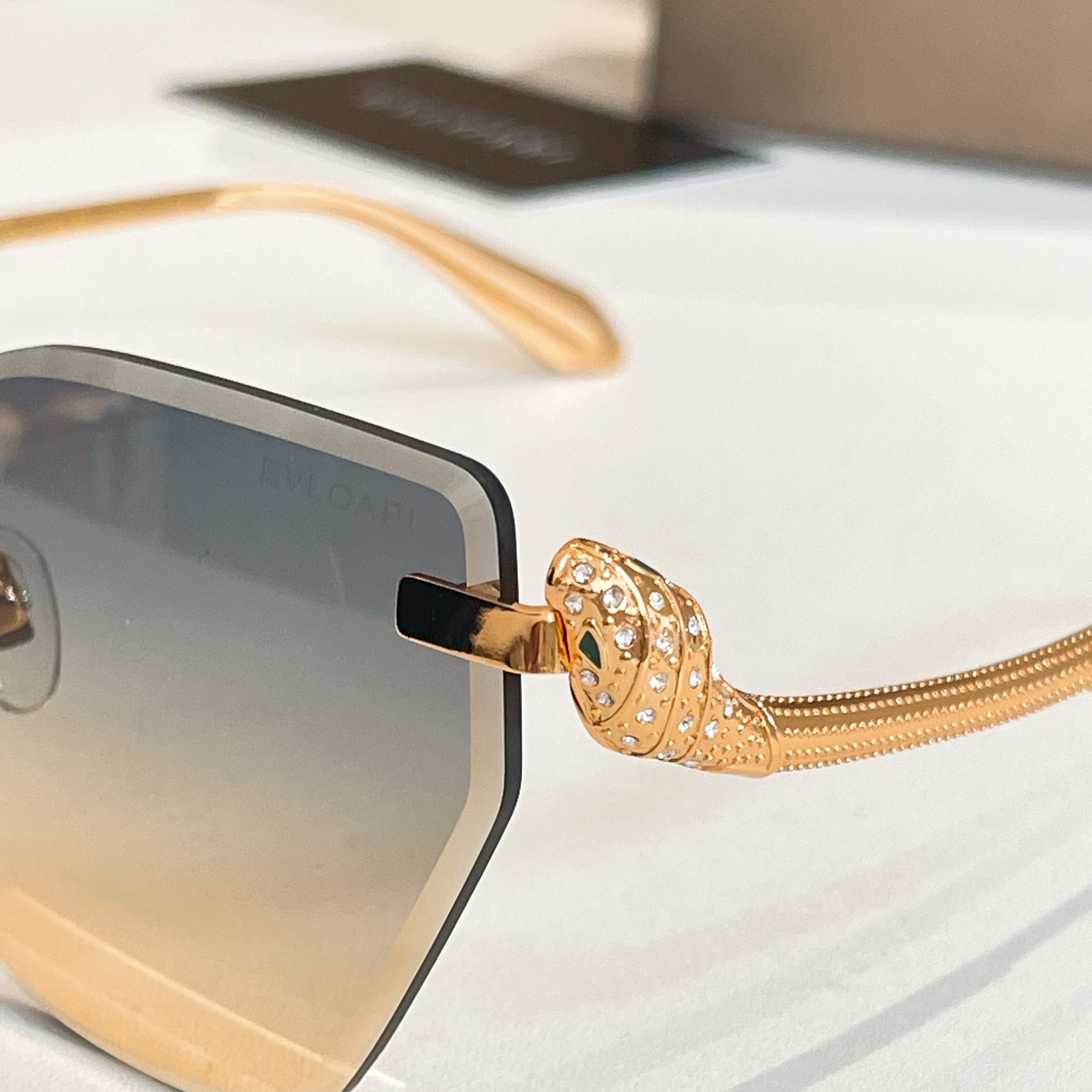 Bvlgari BV1428LU Rimless Sunglasses, Gradient Lens, Gold Frame, 60-16-136 8 i1756279130699 2335 0 6