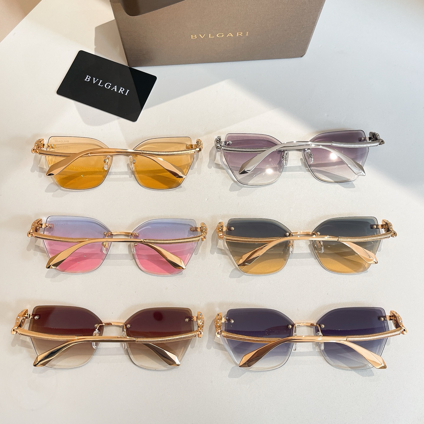 Bvlgari BV1428LU Rimless Sunglasses, Gradient Lens, Gold Frame, 60-16-136 10 i1756279130773 5398 0 8