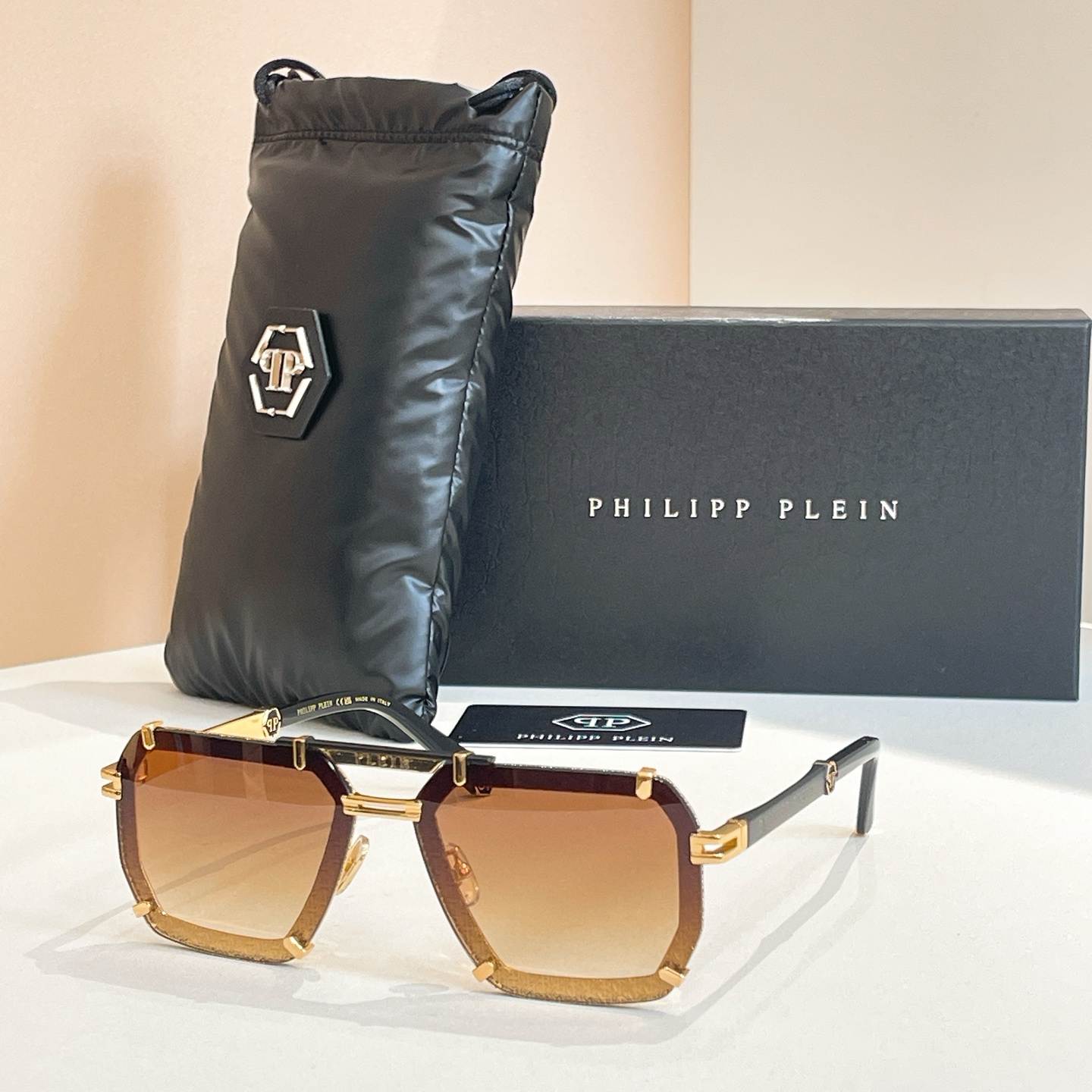 Philipp Plein SPP412 Sunglasses - Gold & Black Frame with Green Lens 5 i1756279321424 7942 0 4