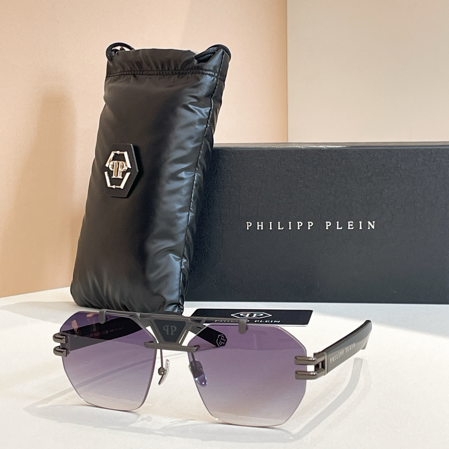 Philipp Plein SPP412 Rimless Sunglasses | Purple Lens, Silver Frame, Model: SPP412 2 i1756280078641 6400 0 1
