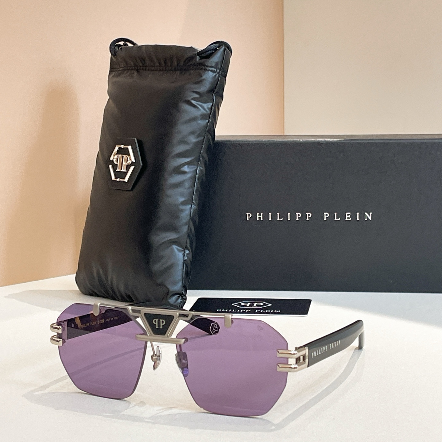 Philipp Plein SPP412 Rimless Sunglasses | Purple Lens, Silver Frame, Model: SPP412 1 i1756280087963 3740 0 0