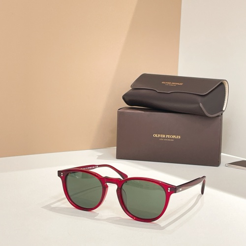 Oliver Peoples OV5298SU Round Red Sunglasses with Green Lens - Size 51 1 Oliver Peoples OV5298SU Round Red Sunglasses with Green Lens - Size 51