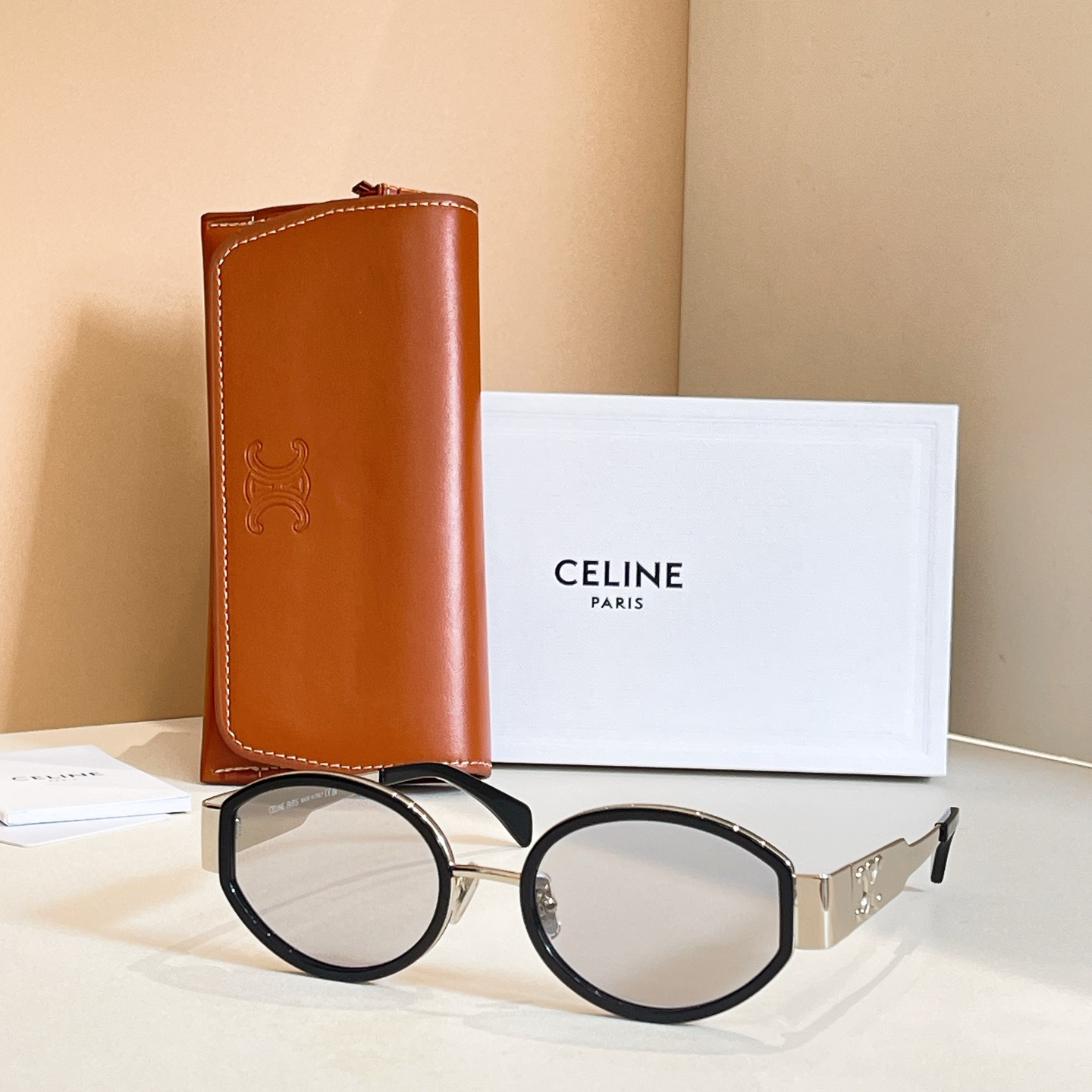 CELINE 眼鏡 金屬 黑色 圓框 板材