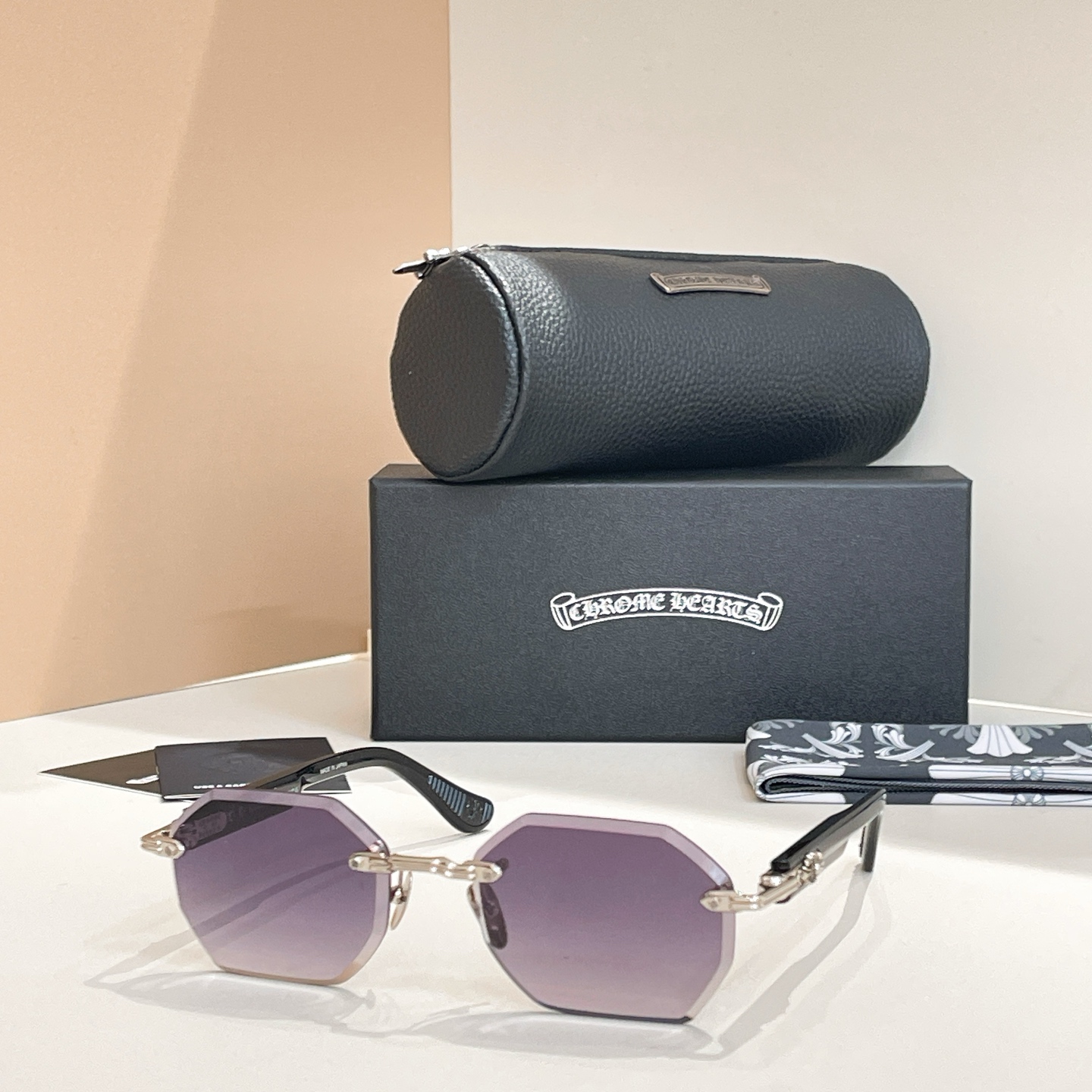 CHROME HEARTS DEPPE II Octagon Sunglasses - Silver Frame, Purple Gradient Lens