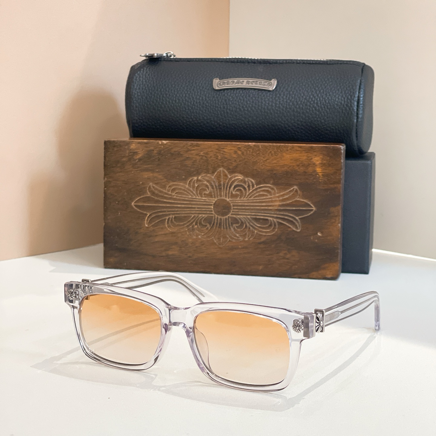 Chrome Hearts Vagilante Sunglasses - Clear Frame, Orange Gradient Lenses