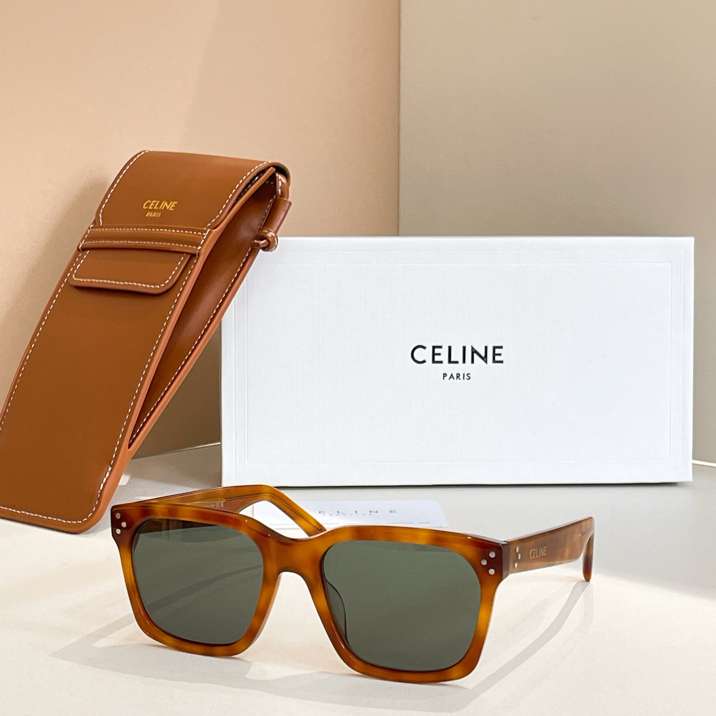 CELINE Sunglasses Acetate Square Tortoiseshell
