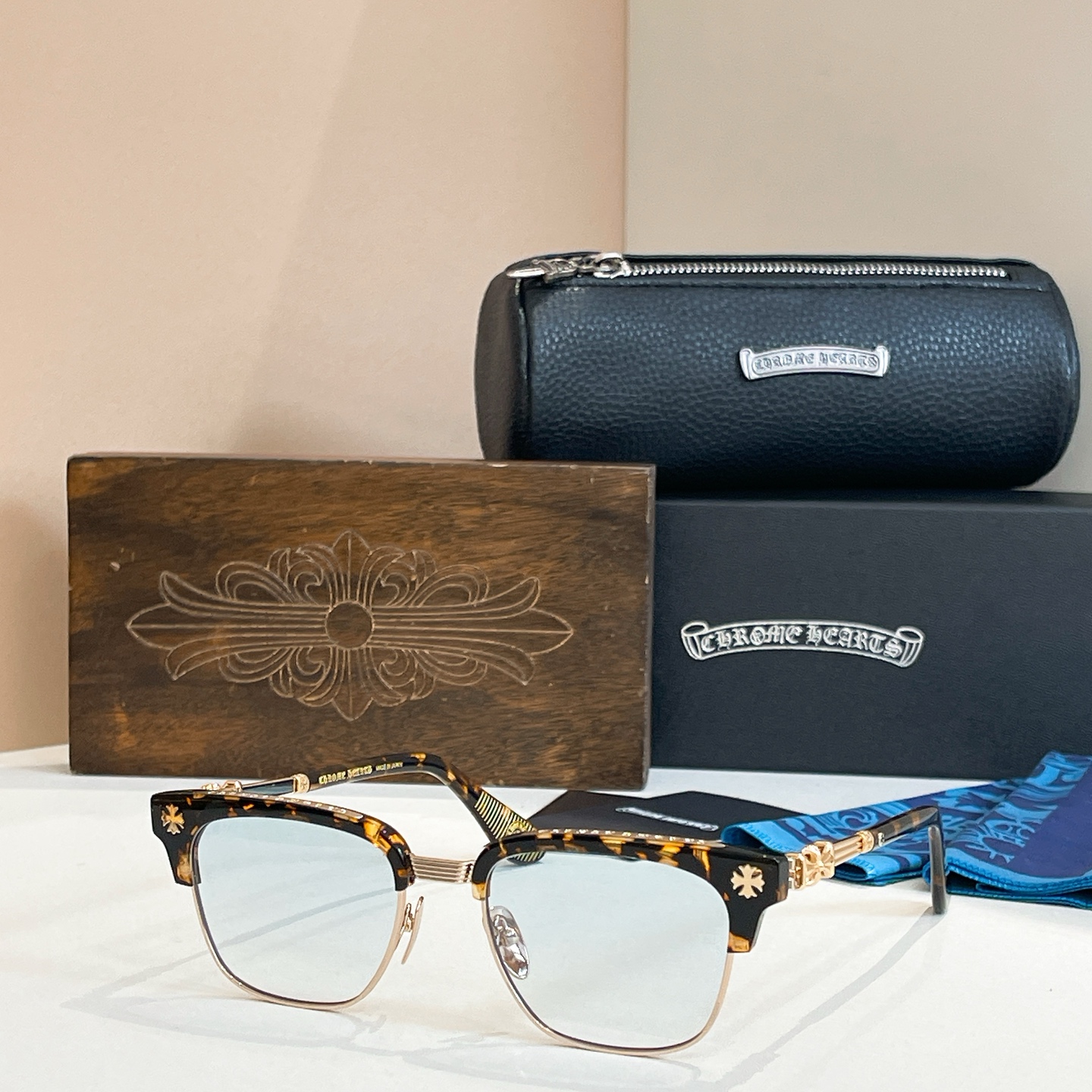 Chrome Hearts Half-Rim Acetate Browline Glasses