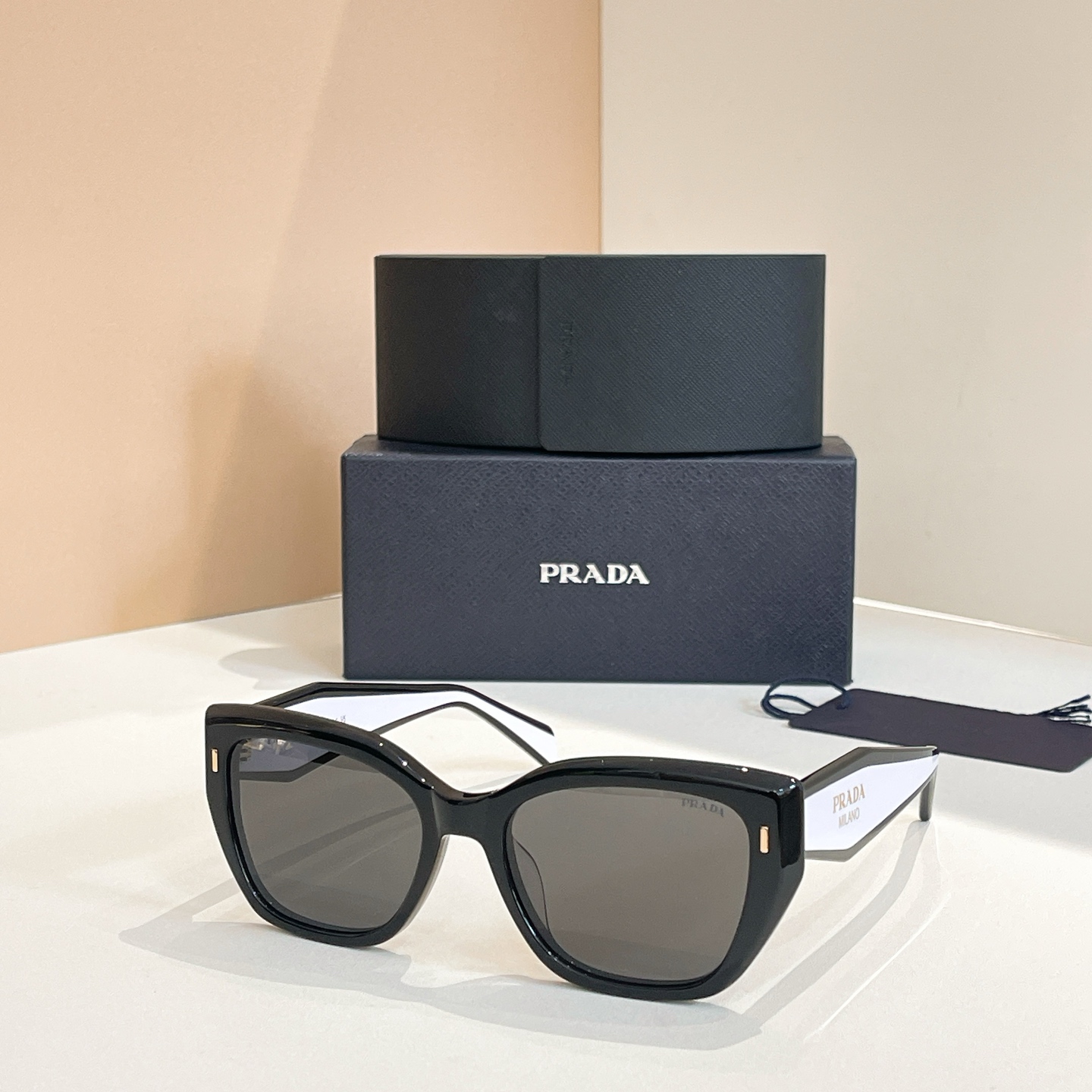 PRADA Sunglasses Acetate Black Square Style