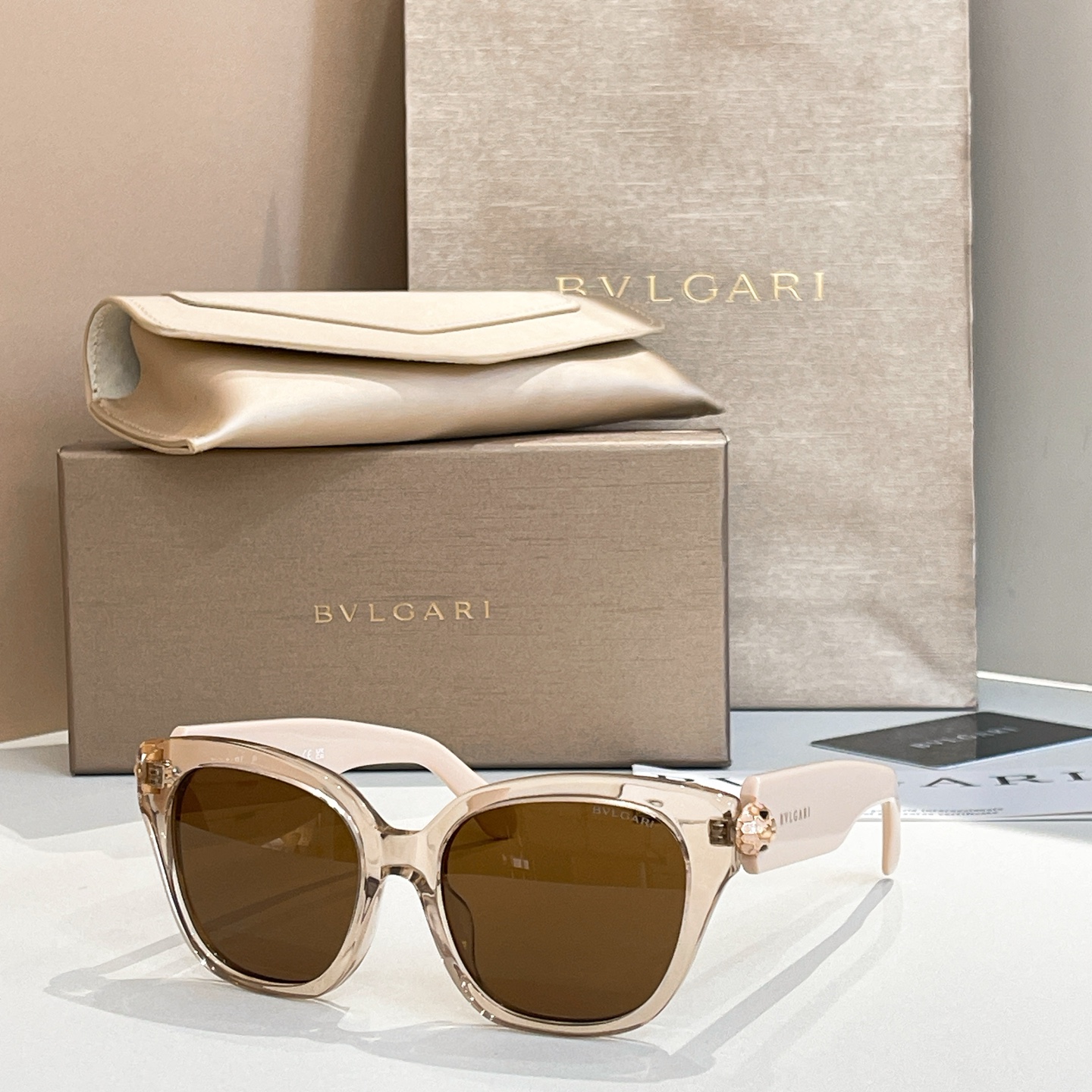 BVLGARI Sunglasses Acetate Cat Eye Brown Lenses