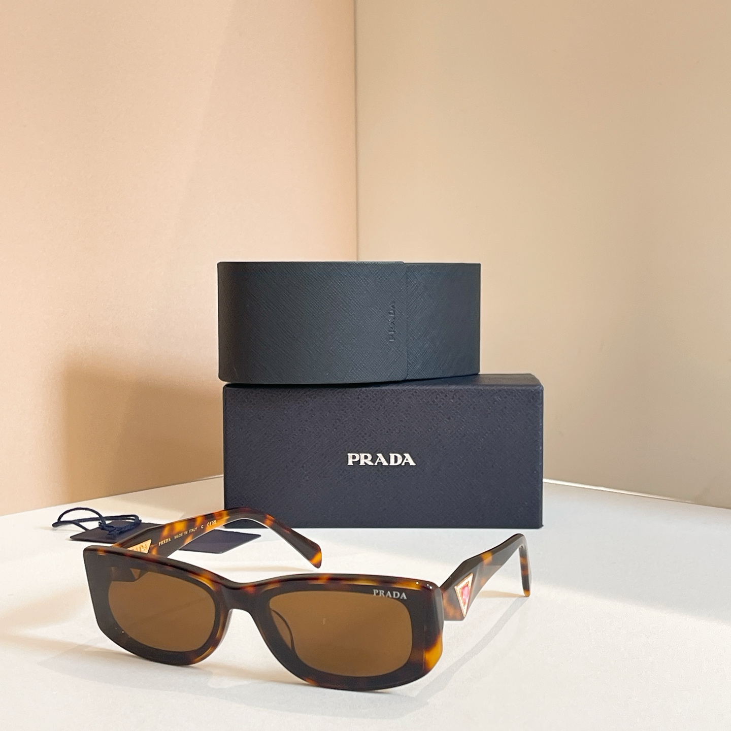 PRADA Sunglasses Acetate Tortoiseshell Rectangular