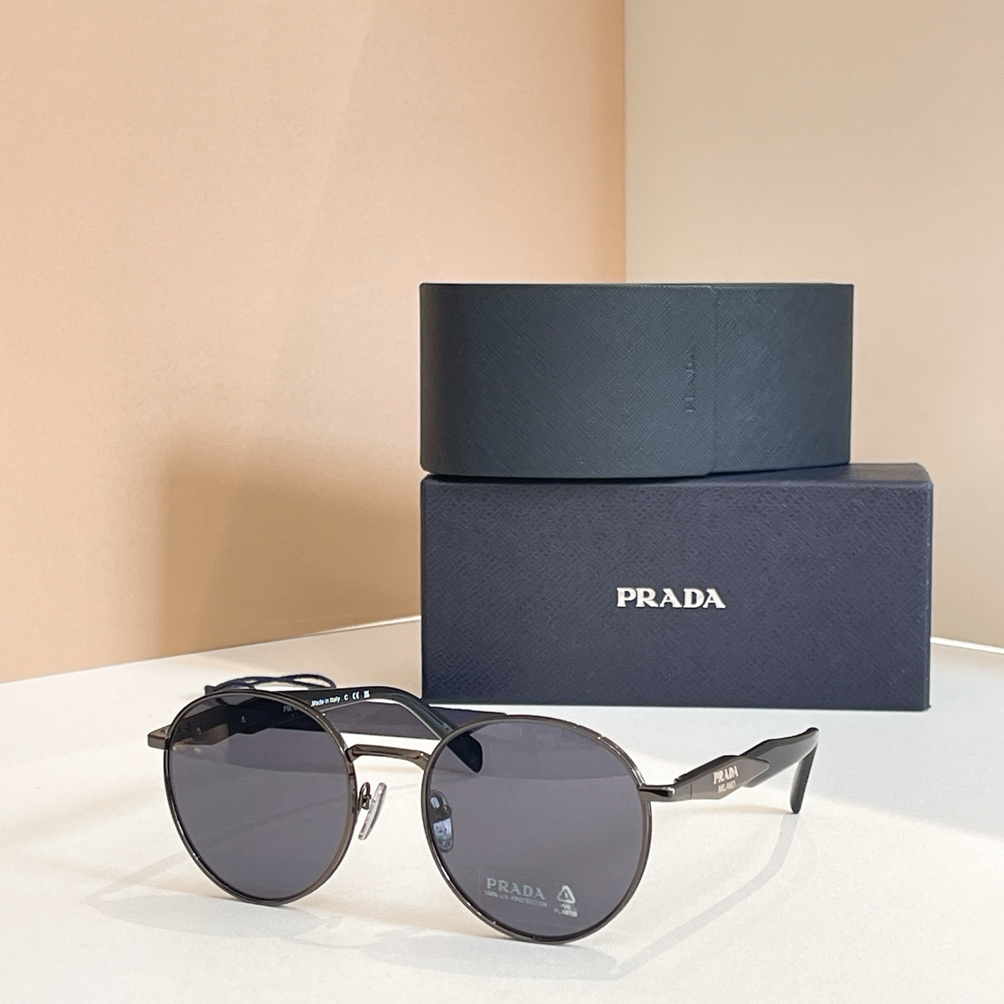 PRADA Sunglasses Metal Round Frame Black