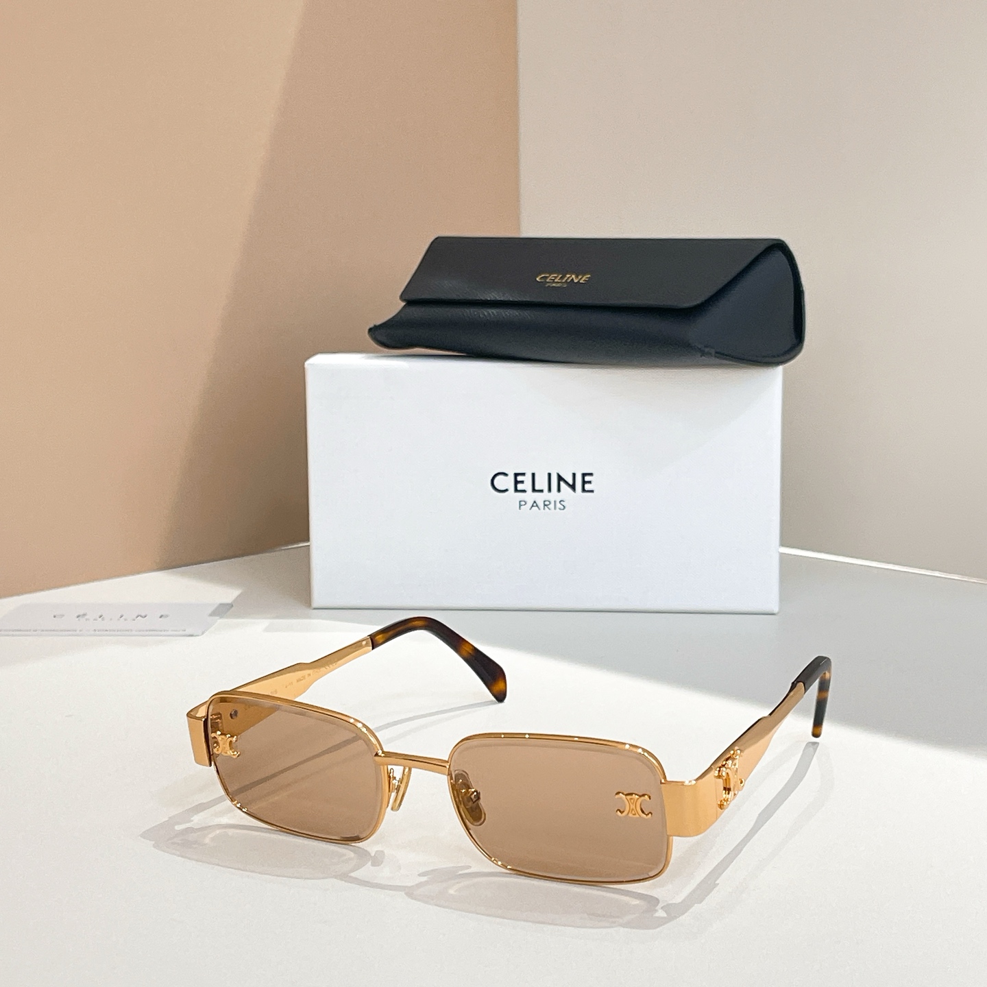 CELINE Sunglasses Metal Rectangular Brown Lenses