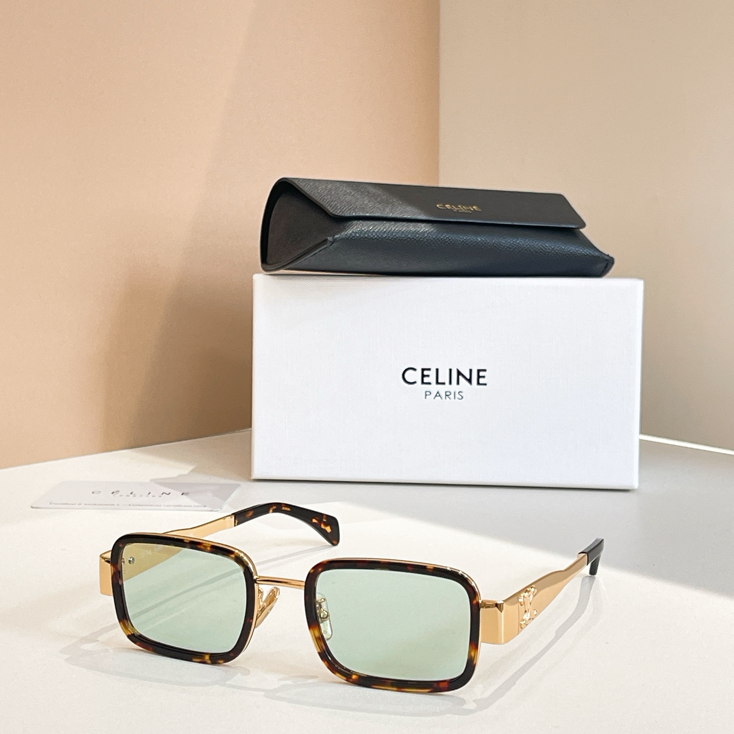 CELINE Sunglasses Acetate Metal Square Tortoiseshell