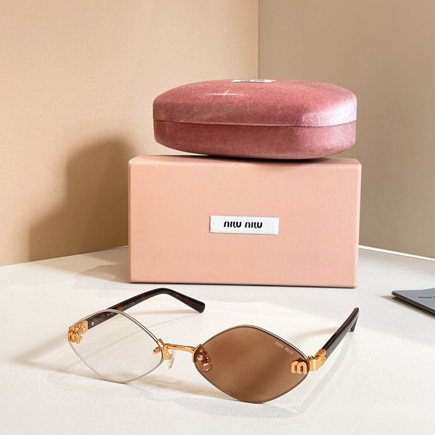 MIUMIU MU 163AV Metal Rimless Geometric Sunglasses