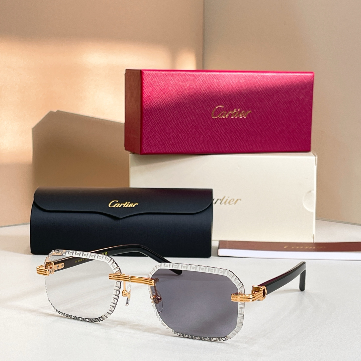 Cartier Sunglasses Rimless Metal Square CT0782S