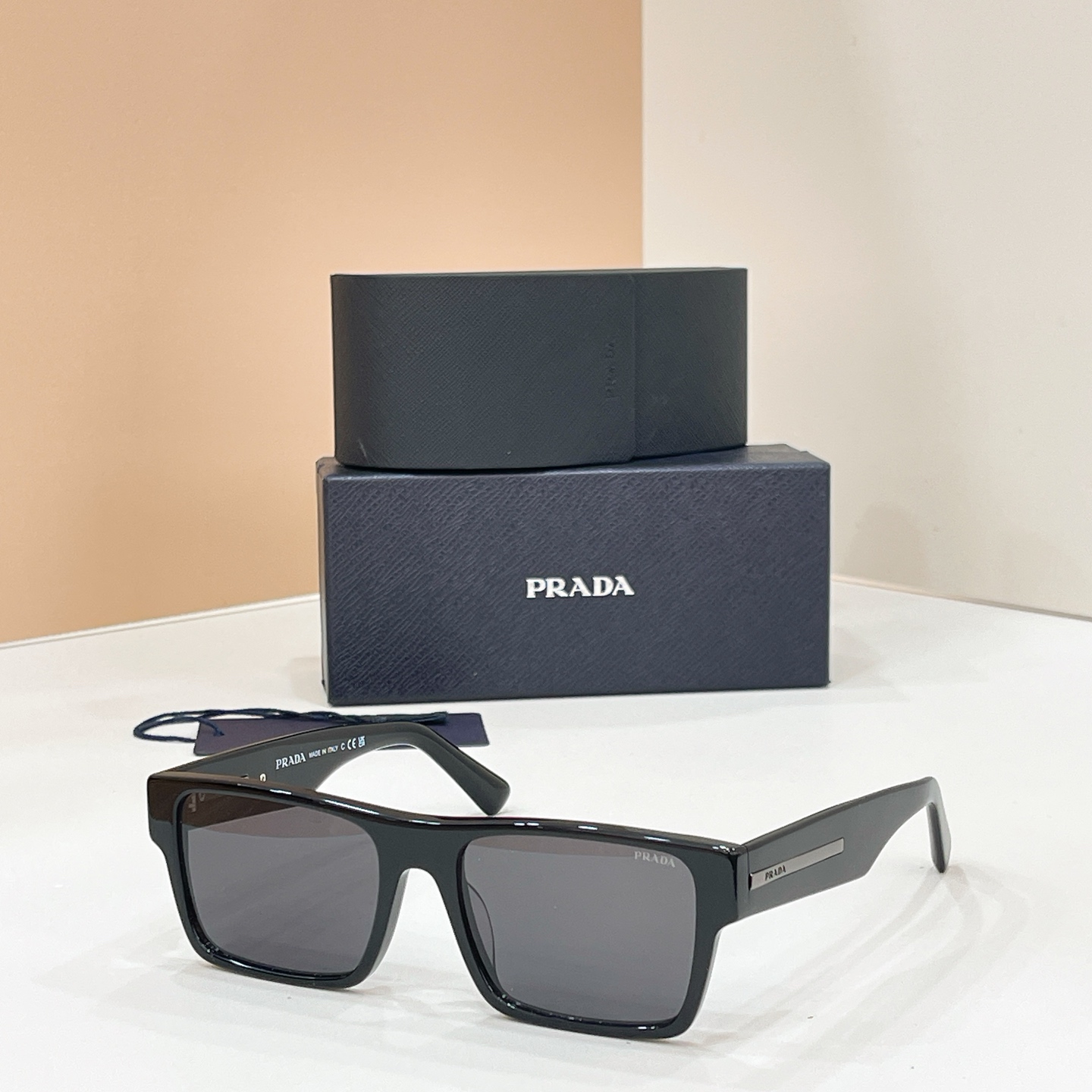 PRADA Sunglasses Acetate Rectangular Black
