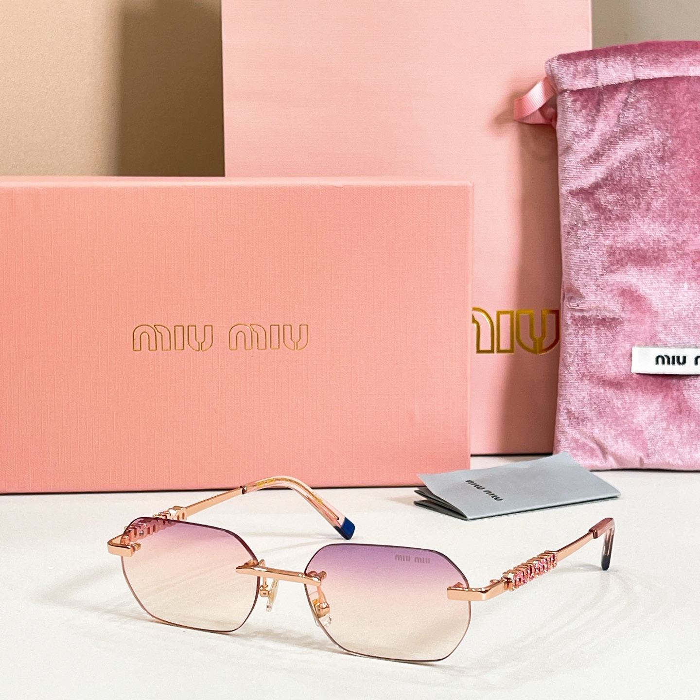MIUMIU Sunglasses Metal Rimless Rectangular
