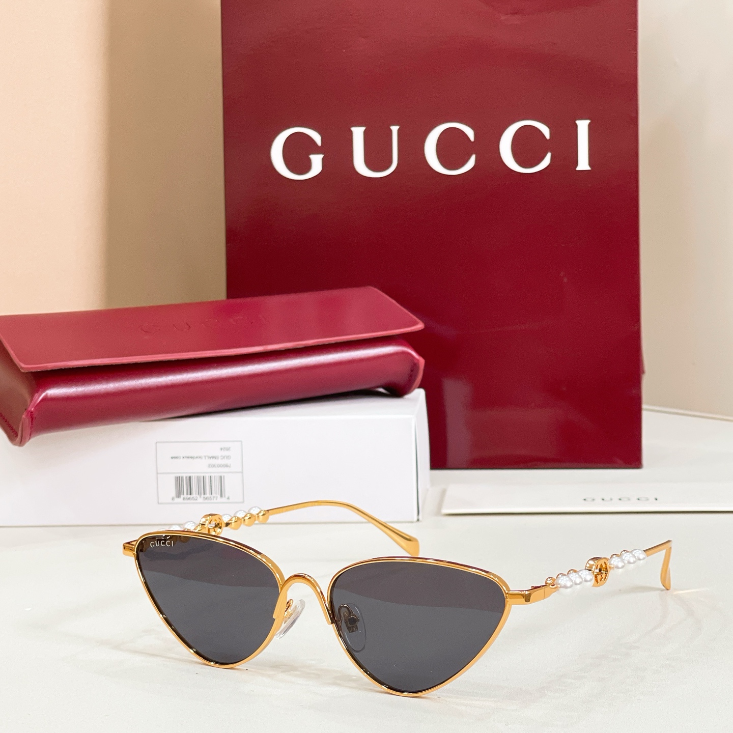 GUCCI Sunglasses Metal Cat Eye Pearl Temples