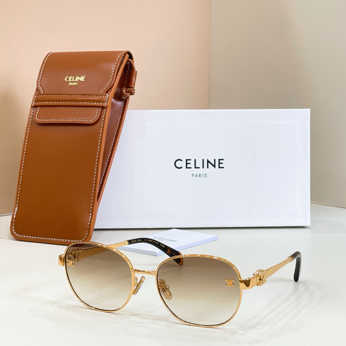 CELINE Sunglasses Metal Round Frame Gradient Lenses
