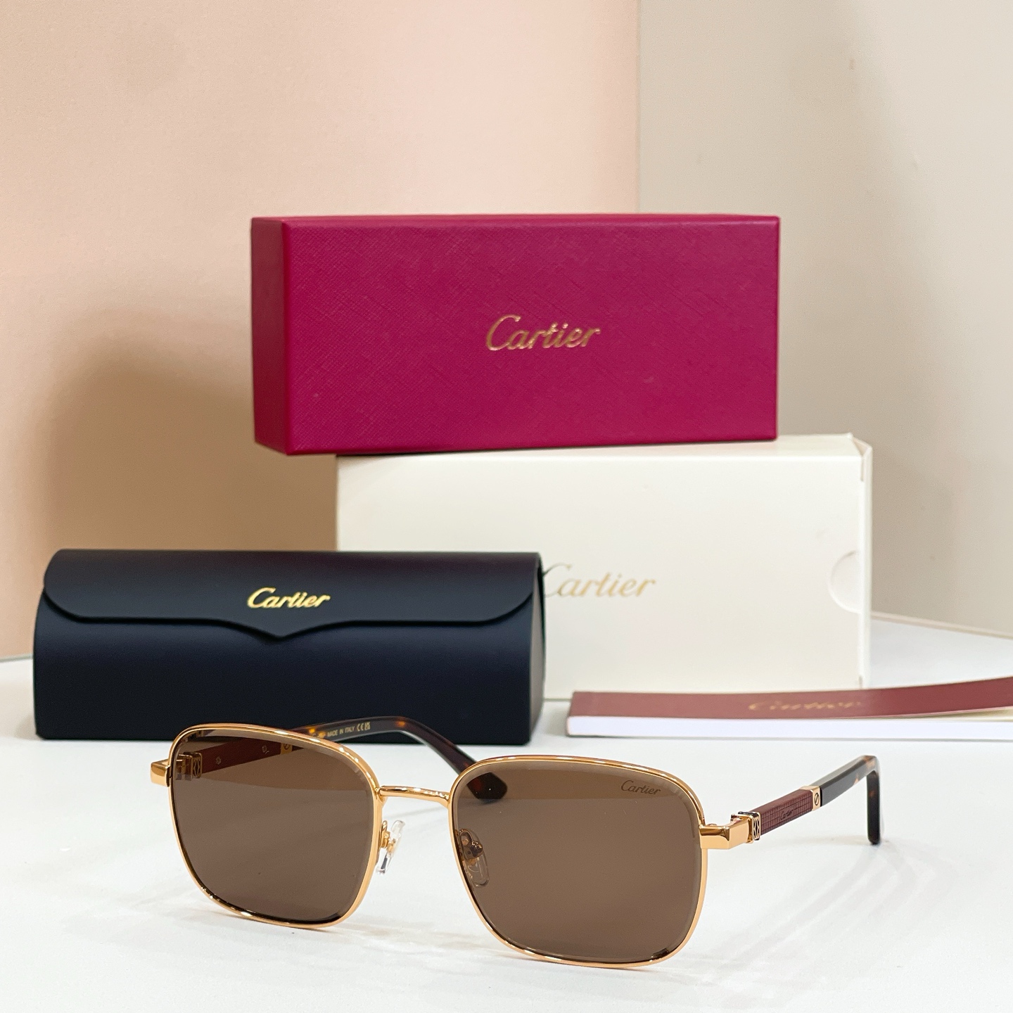 Cartier Sunglasses Metal Square Brown Lenses