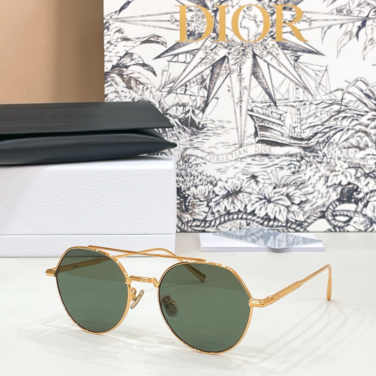 DIOR Sunglasses Metal Round Frame Double Bridge