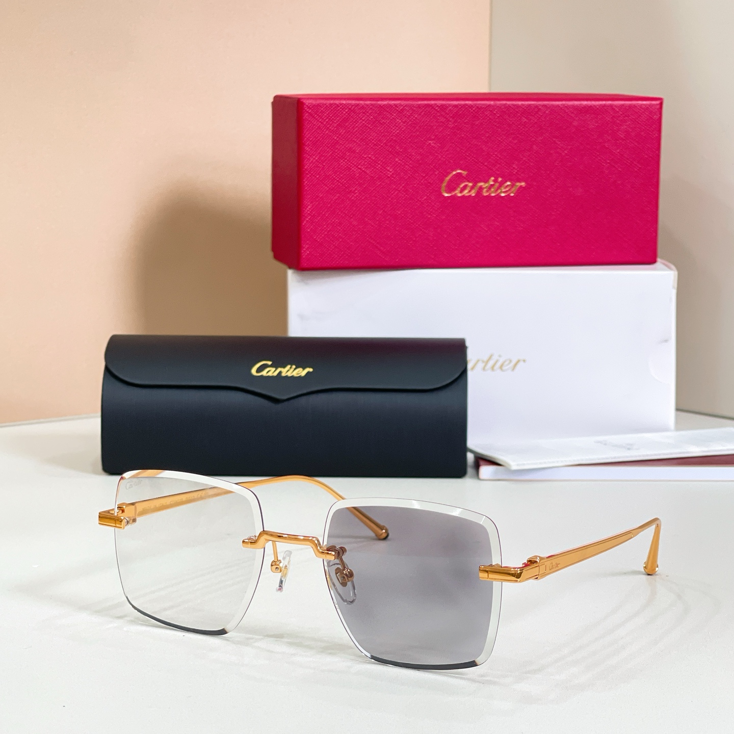 Cartier Sunglasses Metal Rimless Square