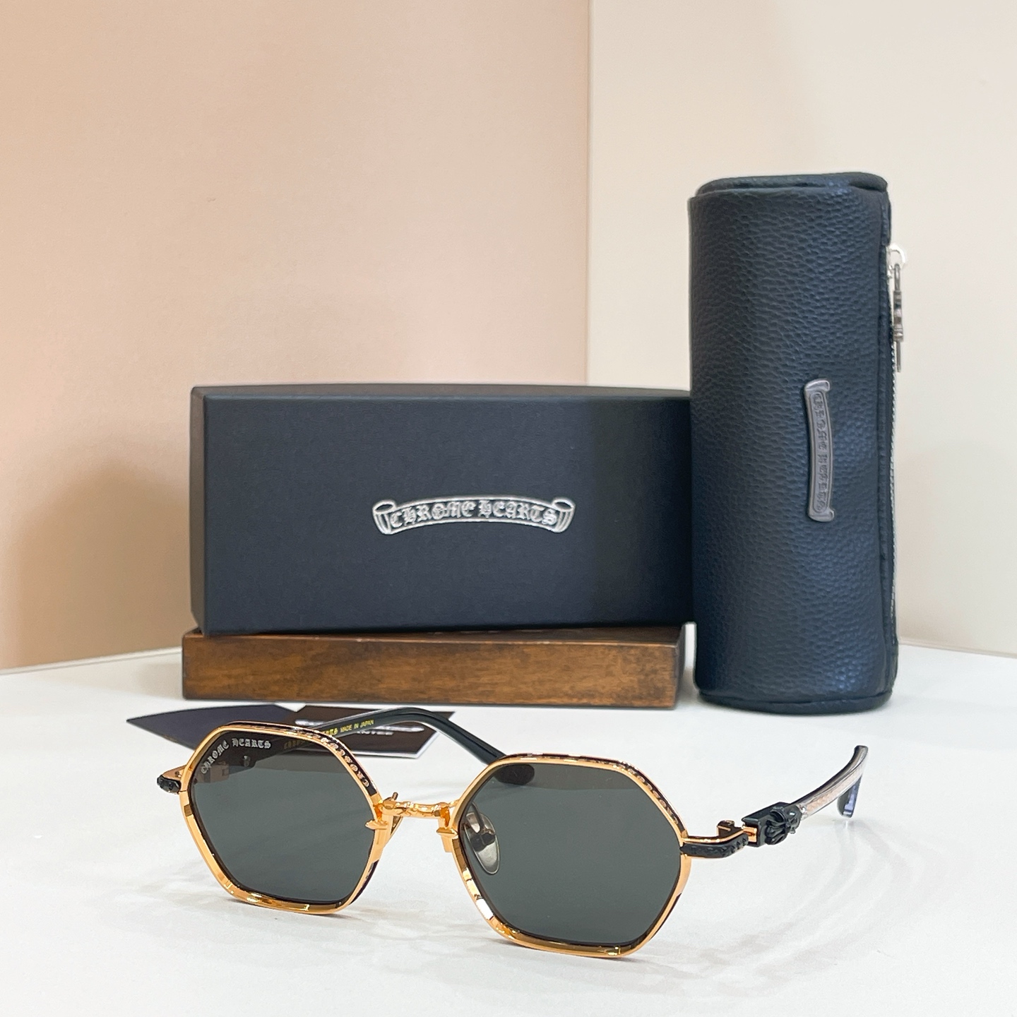 Chrome Hearts Sunglasses Metal Polygon Black Gold