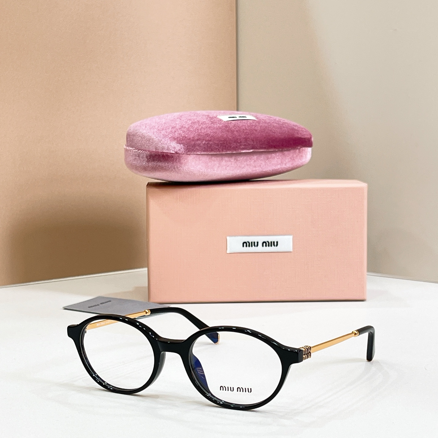MIUMIU Eyewear Black Acetate Metal Round Frame