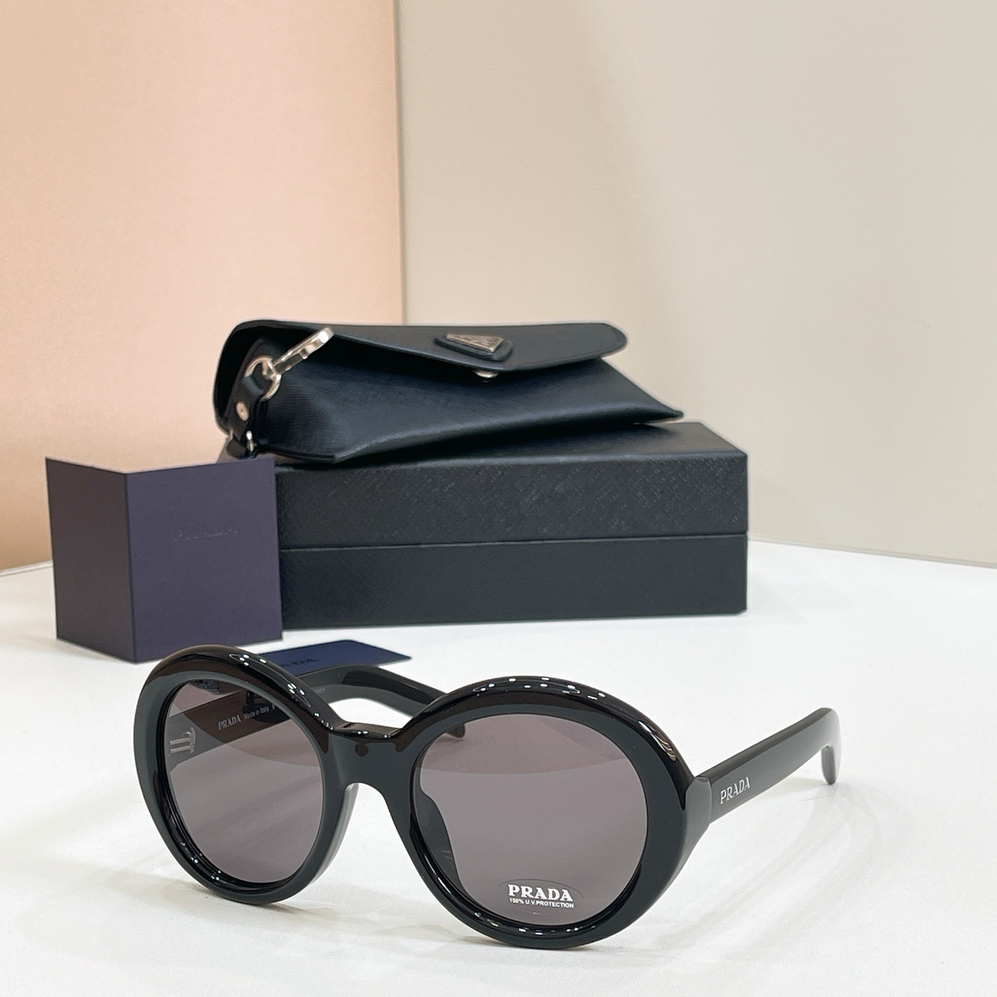 PRADA Sunglasses Acetate Round Black