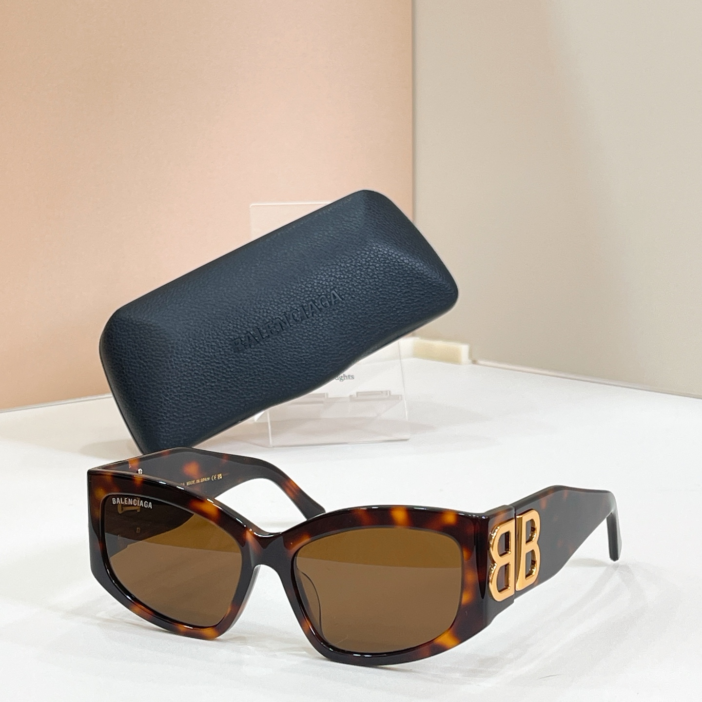 Balenciaga Sunglasses Acetate Tortoiseshell Rectangular